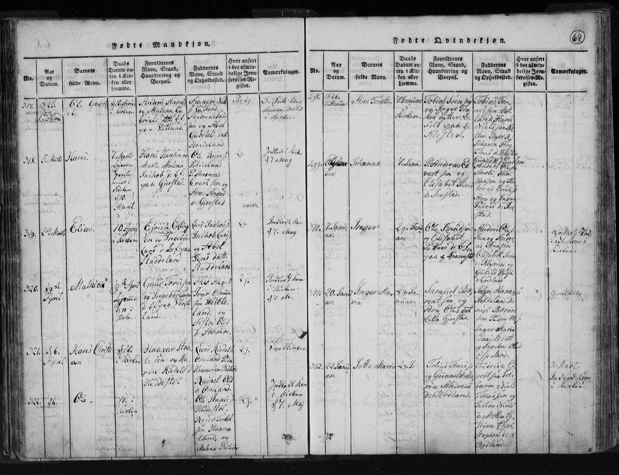 Kvinesdal sokneprestkontor, AV/SAK-1111-0026/F/Fa/Fab/L0003: Parish register (official) no. A 3, 1815-1829, p. 69