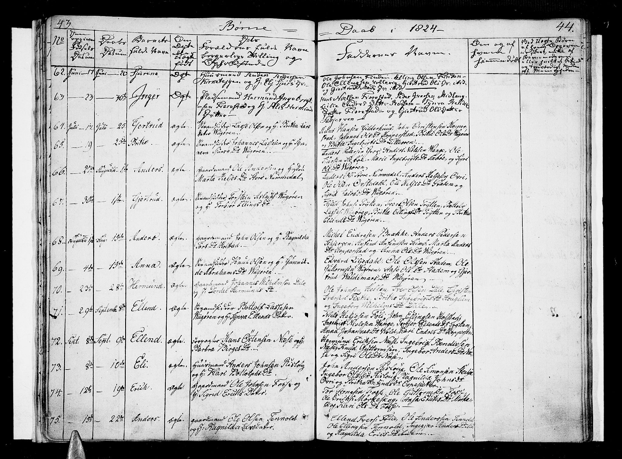 Vik sokneprestembete, AV/SAB-A-81501/H/Haa/Haaa/L0006: Parish register (official) no. A 6, 1821-1831, p. 43-44