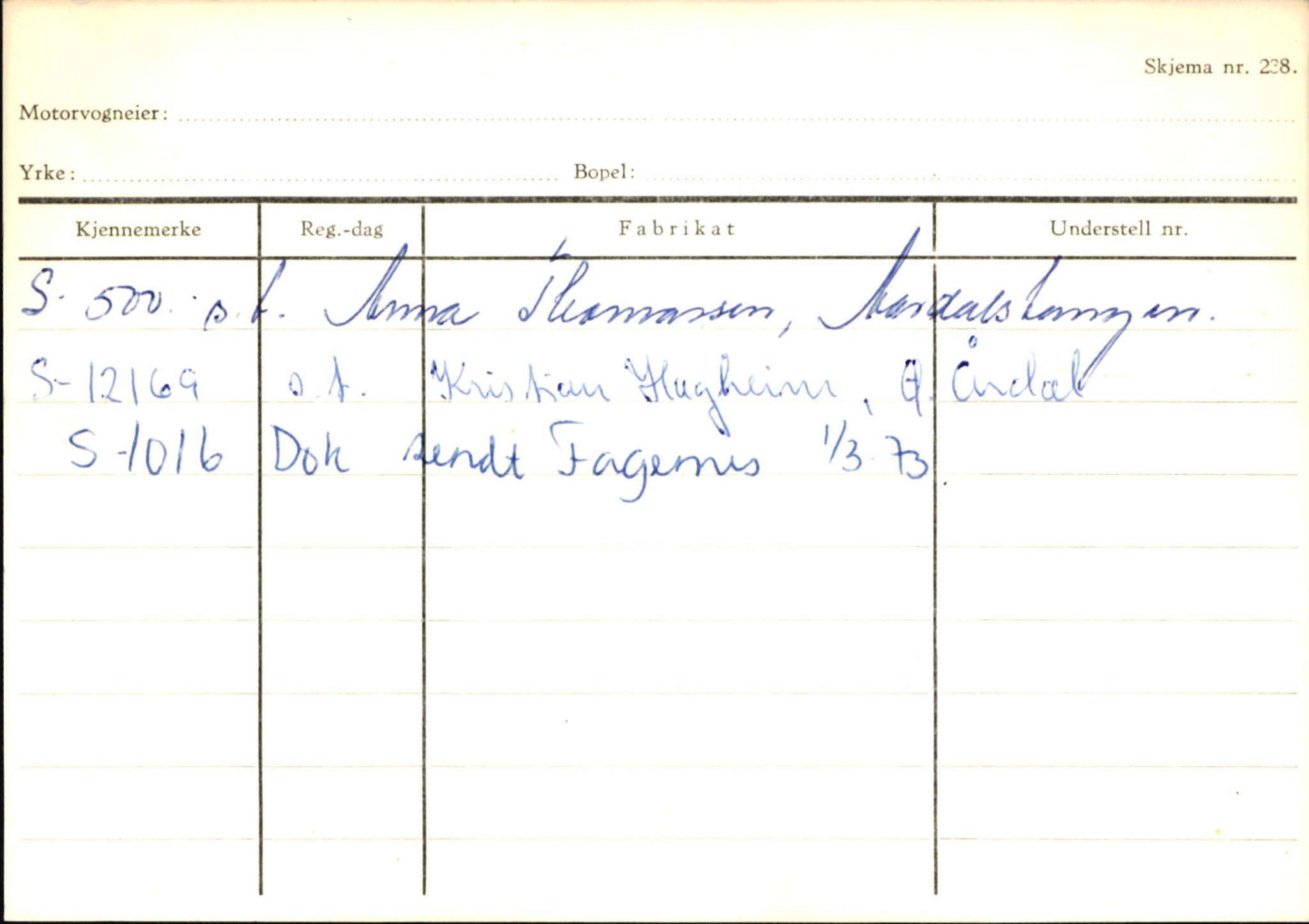 Statens vegvesen, Sogn og Fjordane vegkontor, SAB/A-5301/4/F/L0146: Registerkort Årdal R-Å samt diverse kort, 1945-1975, p. 1771