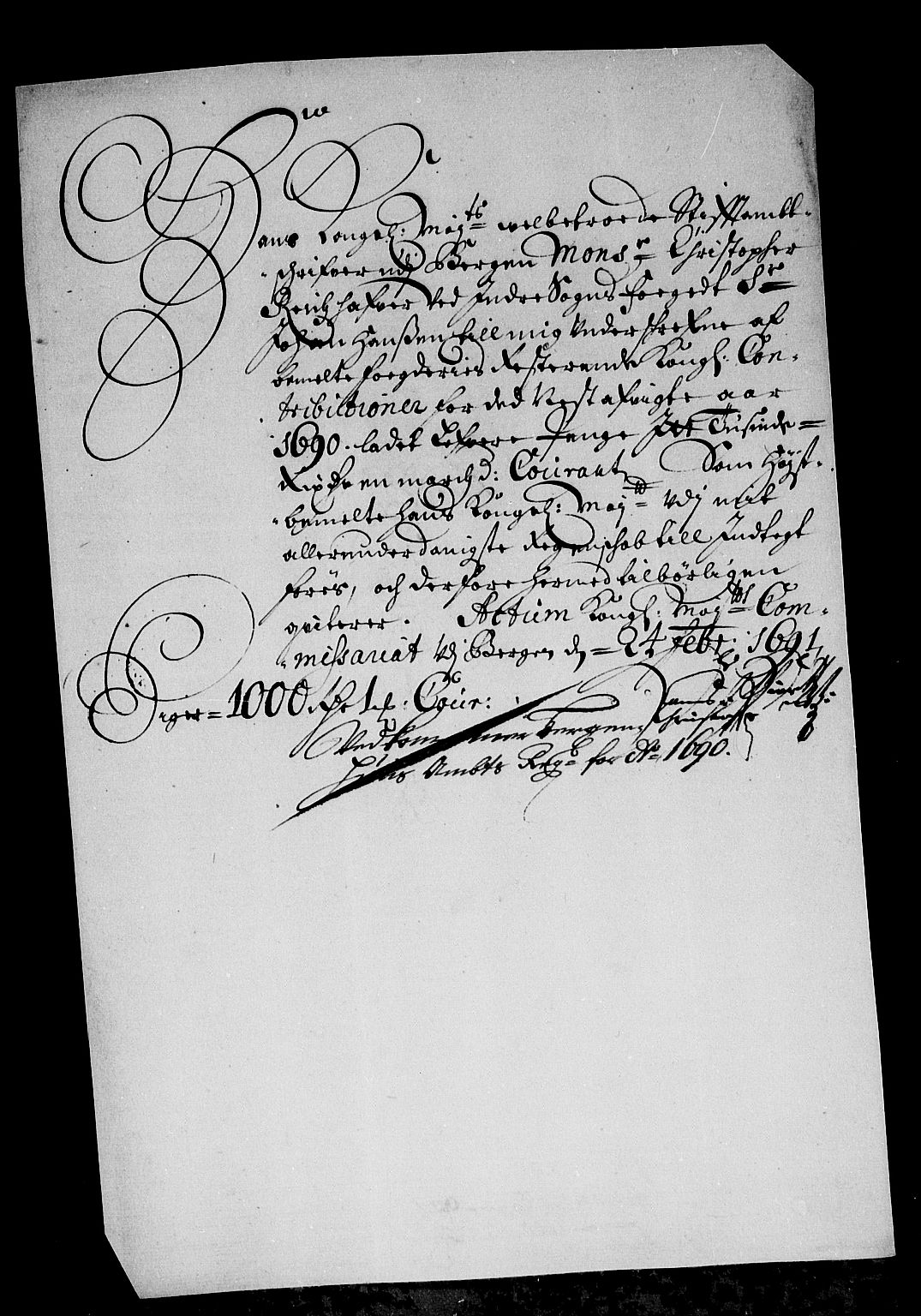 Rentekammeret inntil 1814, Reviderte regnskaper, Stiftamtstueregnskaper, Bergen stiftamt, AV/RA-EA-6043/R/Rc/L0094: Bergen stiftamt, 1690