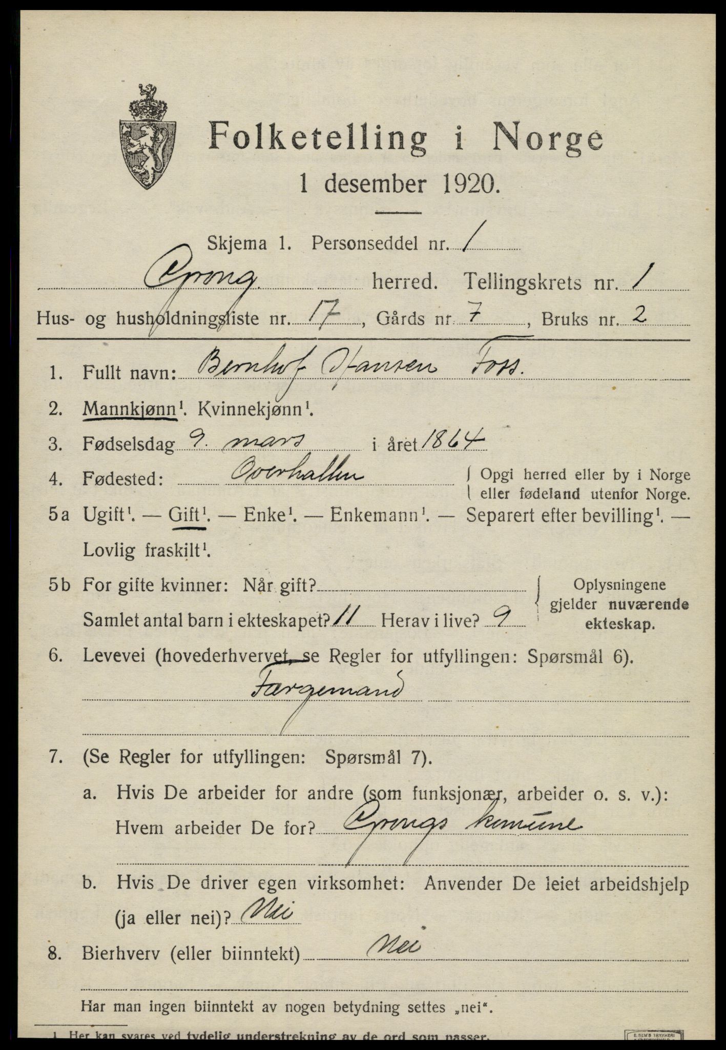 SAT, 1920 census for Grong, 1920, p. 1239
