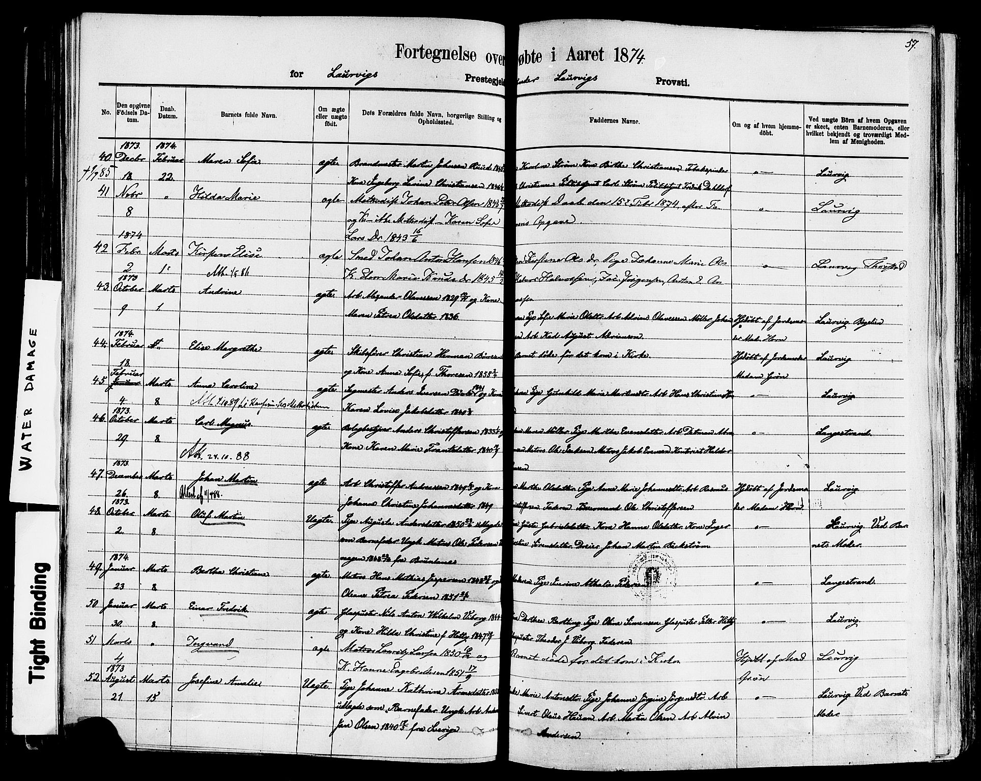 Larvik kirkebøker, AV/SAKO-A-352/F/Fa/L0006: Parish register (official) no. I 6, 1871-1883, p. 57