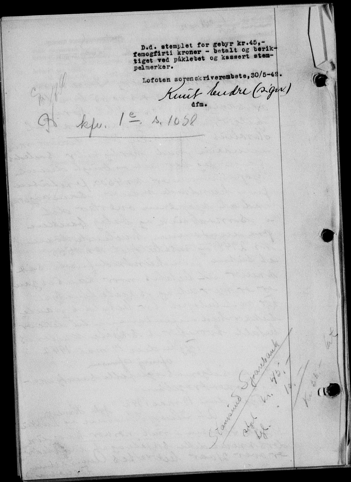 Lofoten sorenskriveri, SAT/A-0017/1/2/2C/L0009a: Mortgage book no. 9a, 1941-1942, Diary no: : 965/1942