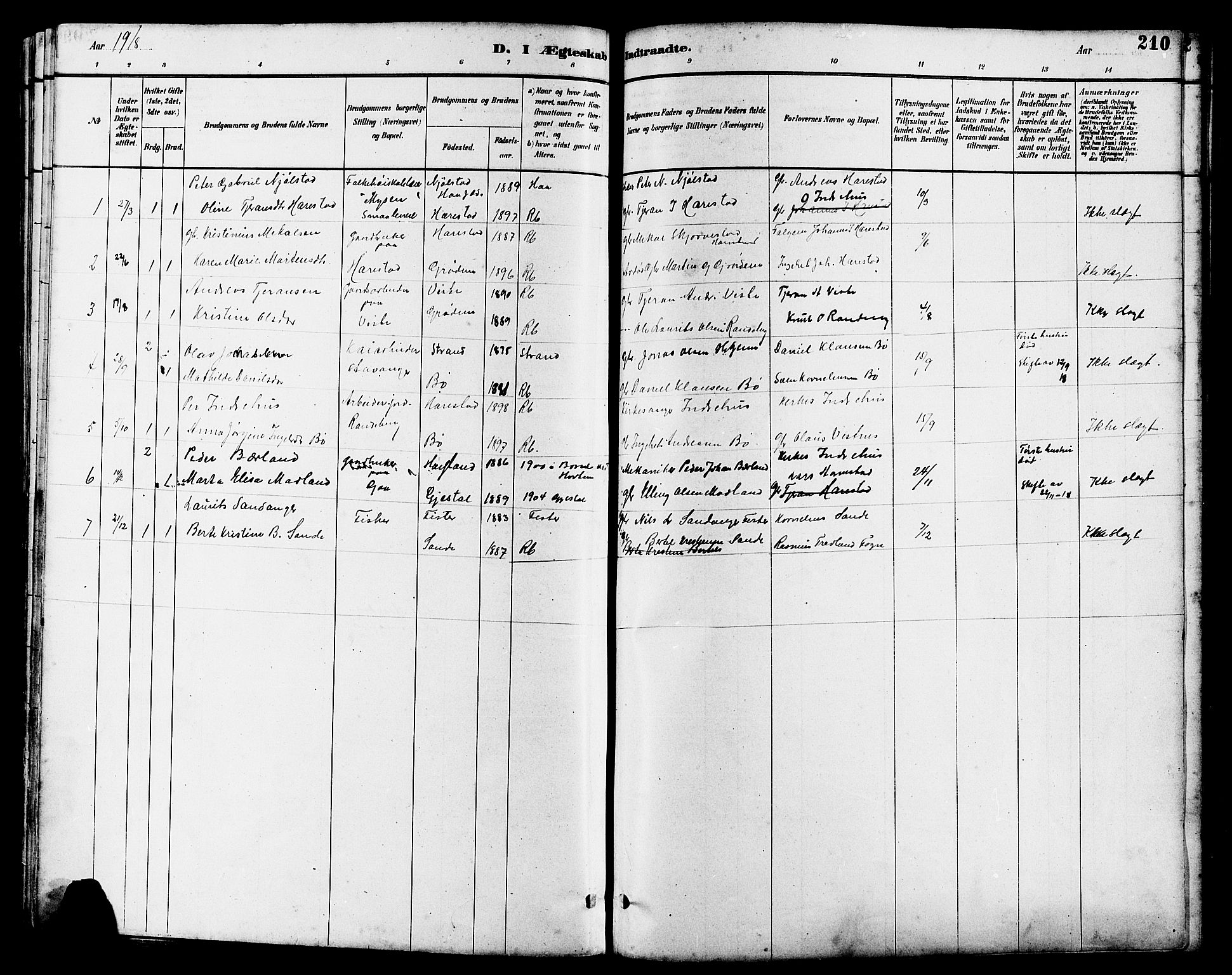 Hetland sokneprestkontor, SAST/A-101826/30/30BB/L0006: Parish register (copy) no. B 6, 1878-1921, p. 210