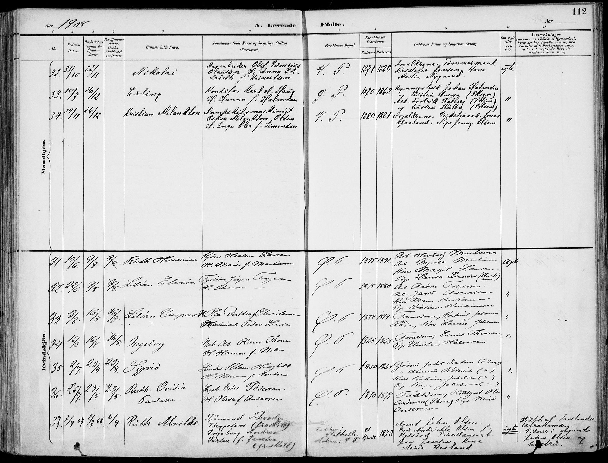 Porsgrunn kirkebøker , AV/SAKO-A-104/F/Fa/L0010: Parish register (official) no. 10, 1895-1919, p. 112