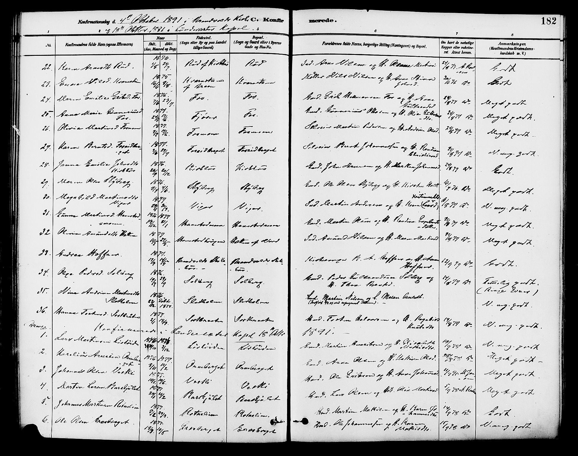 Brandval prestekontor, AV/SAH-PREST-034/H/Ha/Haa/L0002: Parish register (official) no. 2, 1880-1894, p. 182