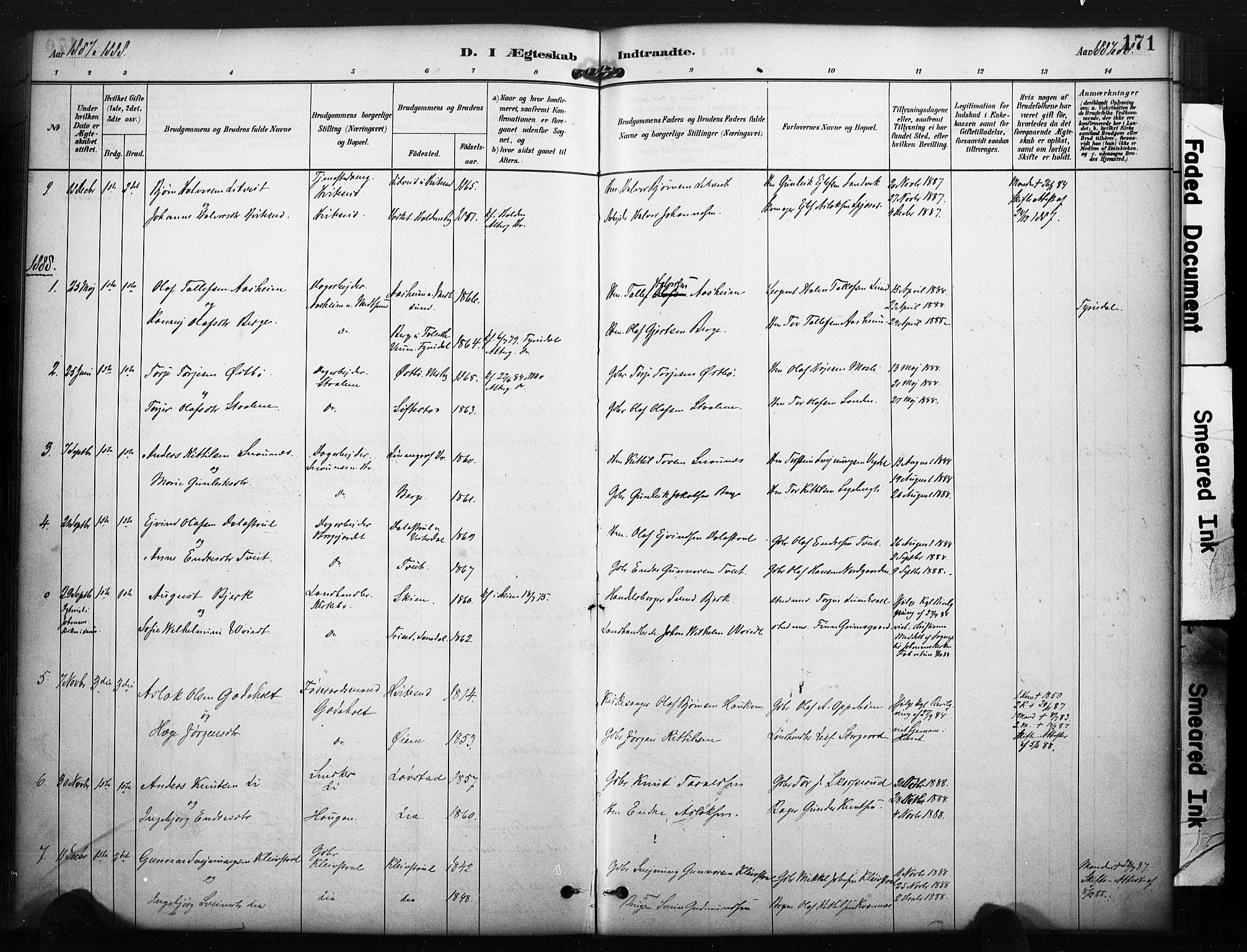 Kviteseid kirkebøker, SAKO/A-276/F/Fa/L0008: Parish register (official) no. I 8, 1882-1903, p. 171