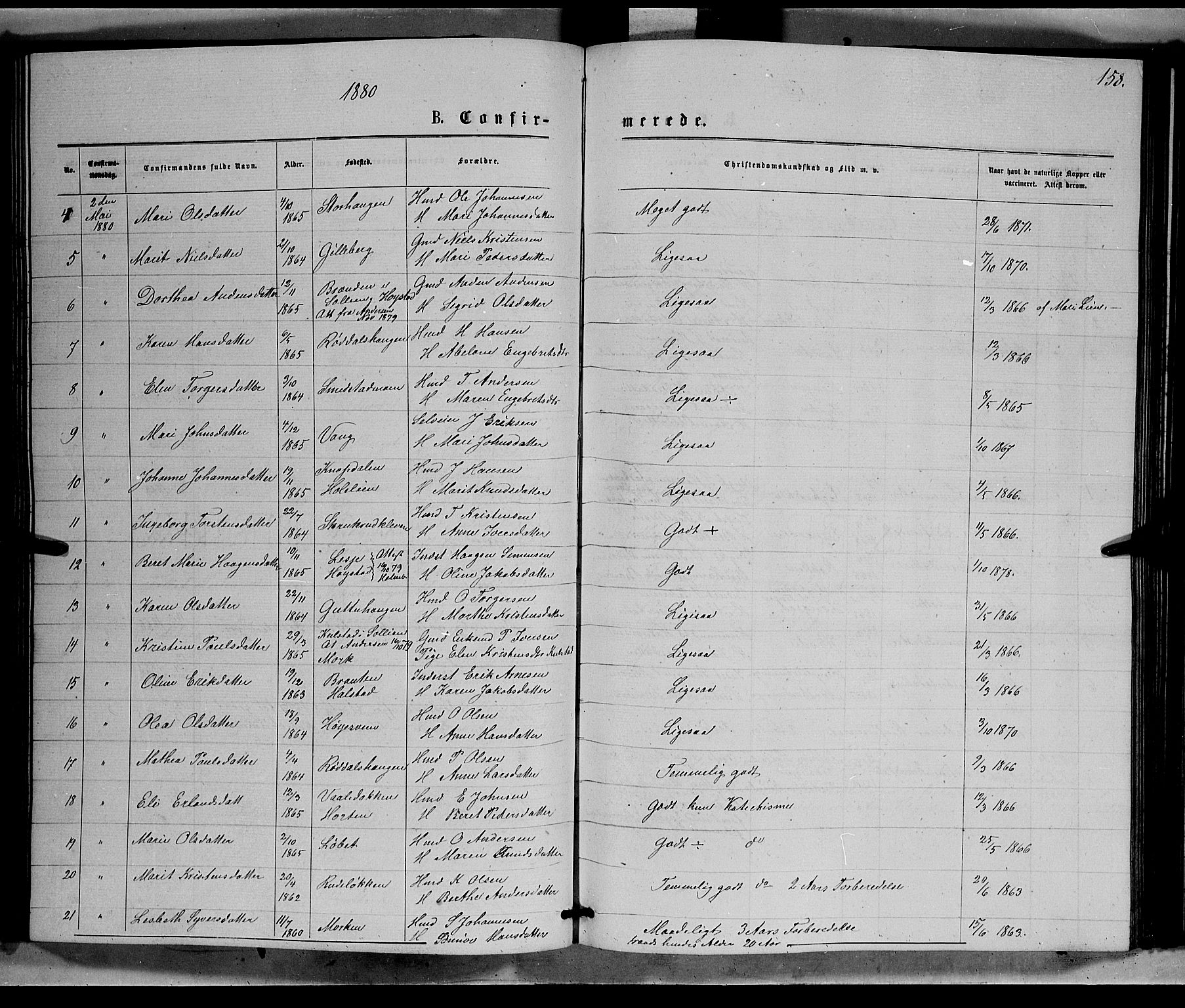 Ringebu prestekontor, SAH/PREST-082/H/Ha/Hab/L0006: Parish register (copy) no. 6, 1880-1898, p. 158
