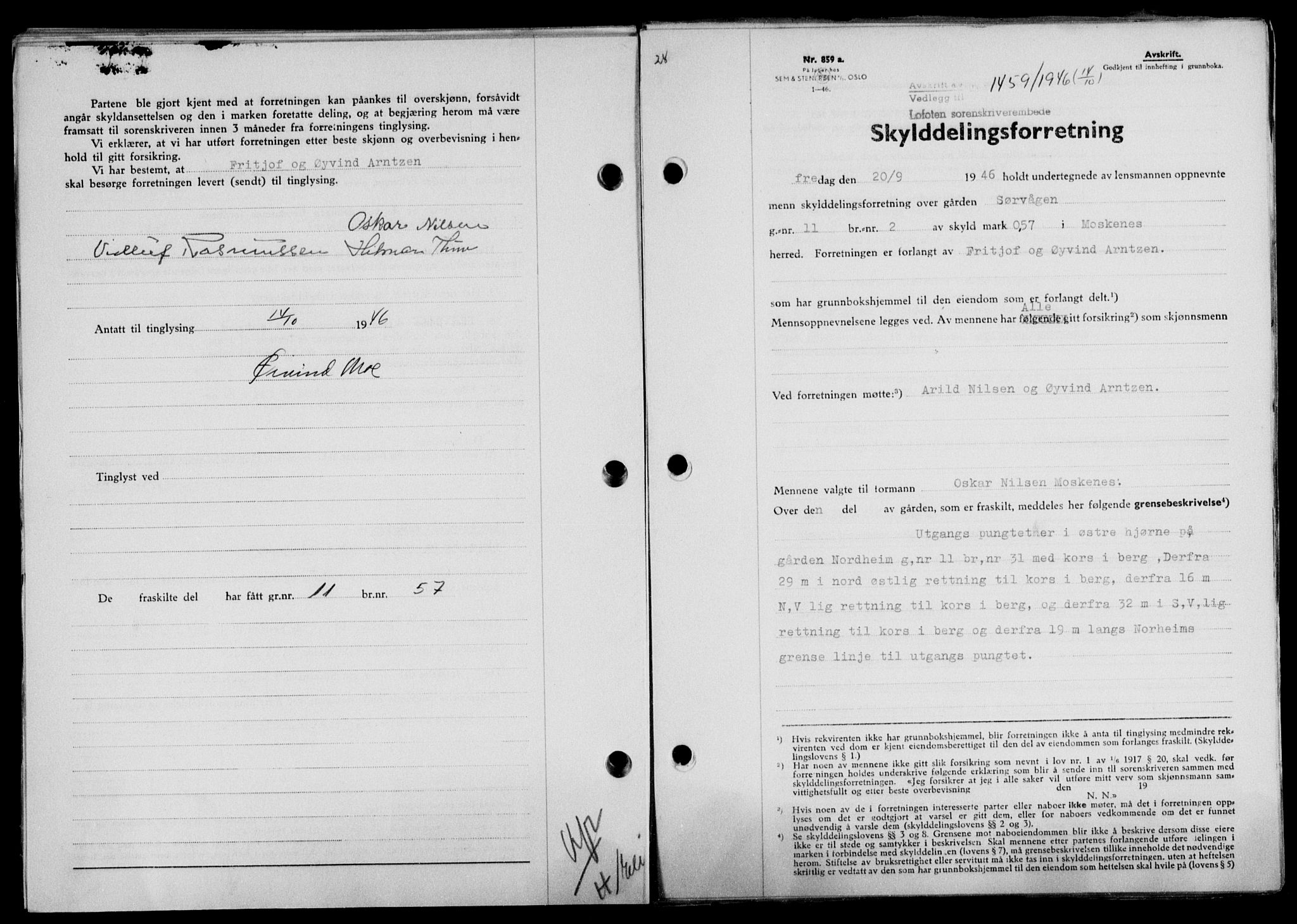 Lofoten sorenskriveri, SAT/A-0017/1/2/2C/L0014a: Mortgage book no. 14a, 1946-1946, Diary no: : 1459/1946