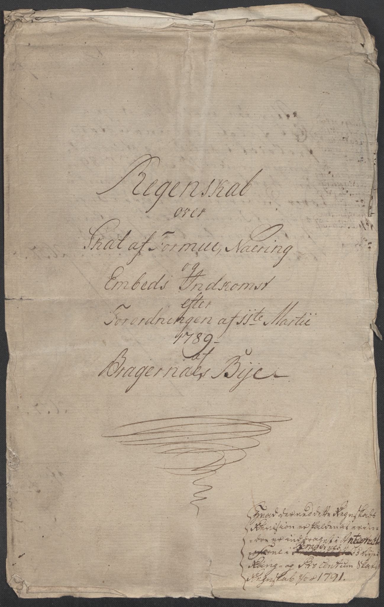 Rentekammeret inntil 1814, Reviderte regnskaper, Mindre regnskaper, AV/RA-EA-4068/Rf/Rfe/L0003: Bergen. Bragernes, 1789, p. 277