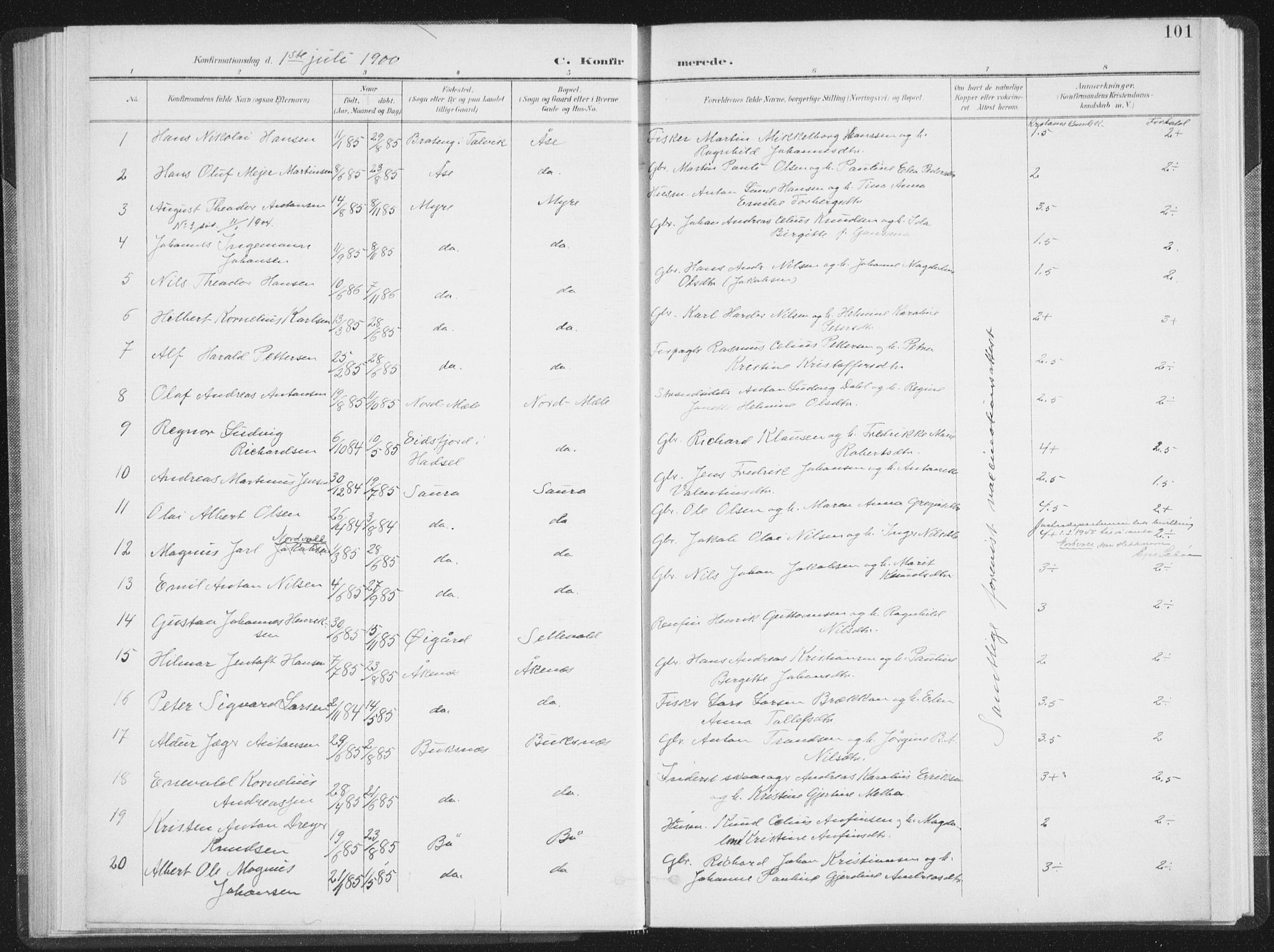 Ministerialprotokoller, klokkerbøker og fødselsregistre - Nordland, SAT/A-1459/897/L1400: Parish register (official) no. 897A07, 1897-1908, p. 101