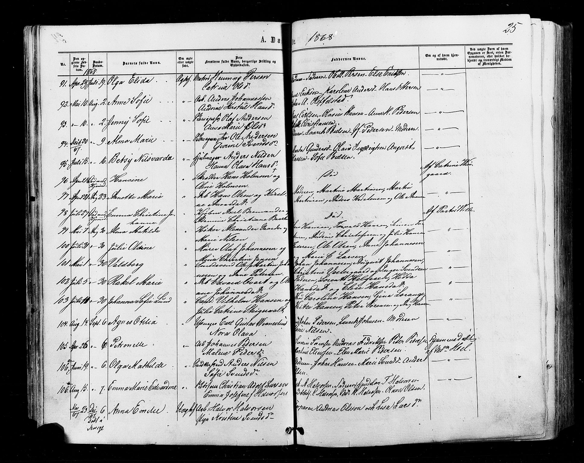 Halden prestekontor Kirkebøker, AV/SAO-A-10909/F/Fa/L0009: Parish register (official) no. I 9, 1866-1877, p. 25