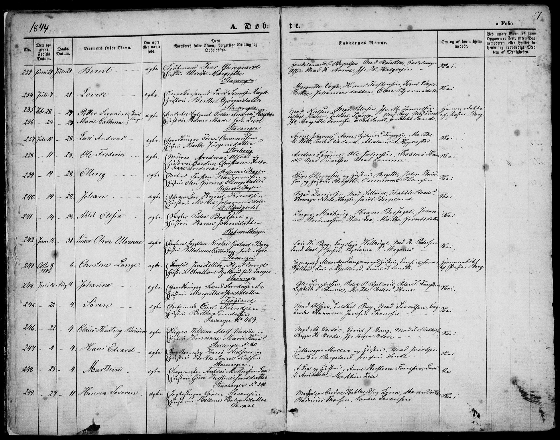 Domkirken sokneprestkontor, SAST/A-101812/001/30/30BA/L0016: Parish register (official) no. A 15, 1844-1854, p. 7