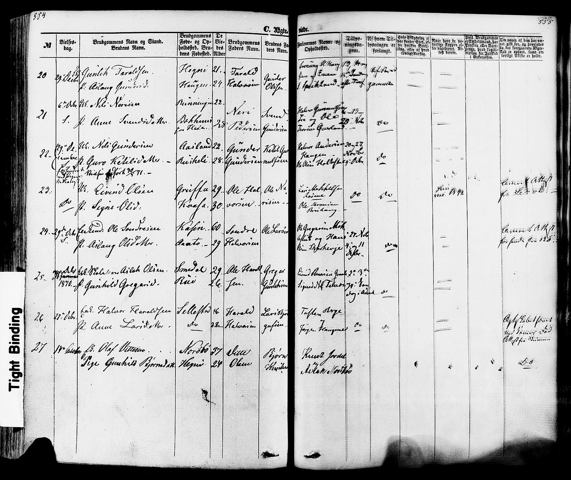 Seljord kirkebøker, AV/SAKO-A-20/F/Fa/L0013: Parish register (official) no. I 13, 1866-1876, p. 554-555