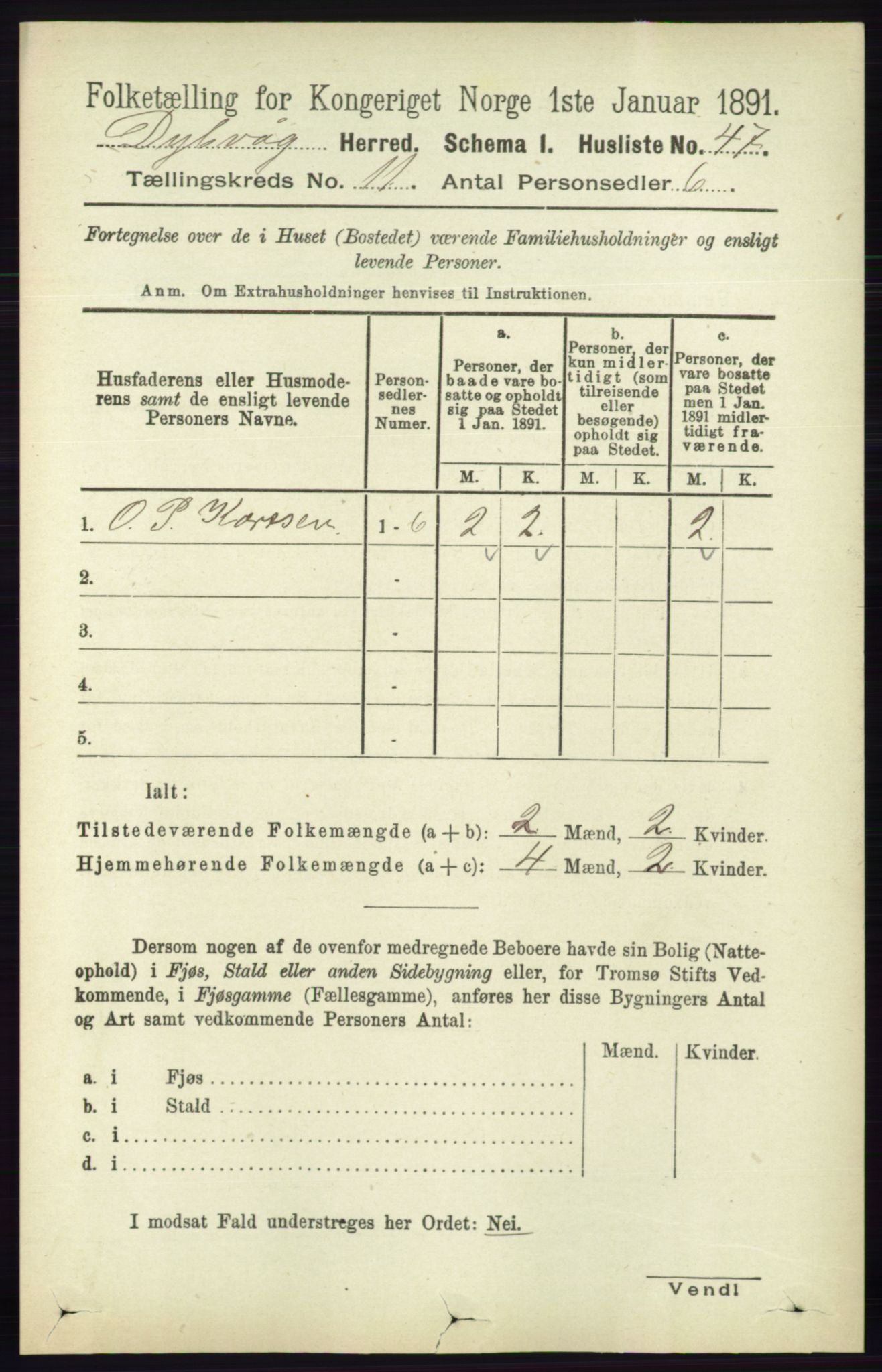 RA, 1891 census for 0915 Dypvåg, 1891, p. 4290