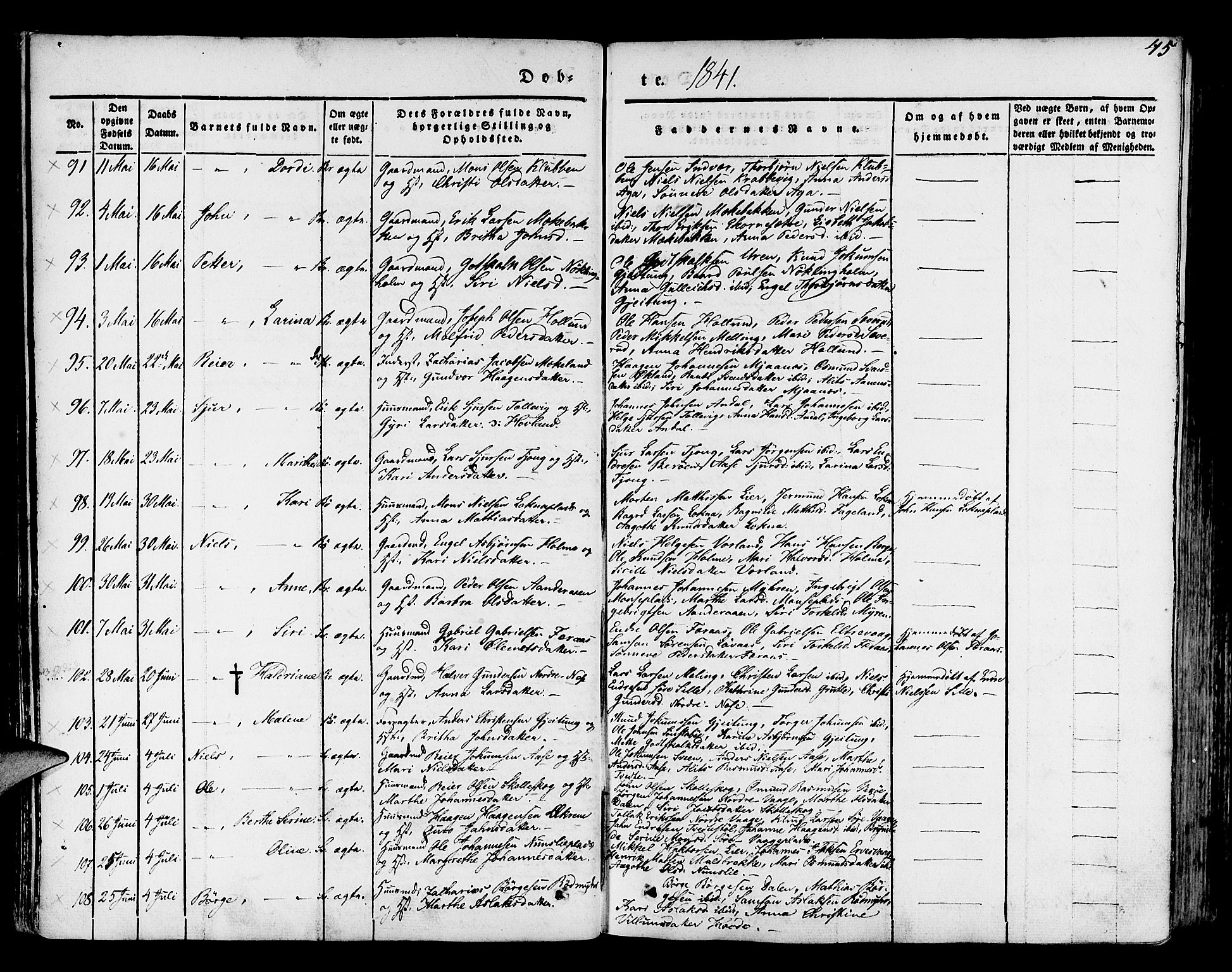 Finnås sokneprestembete, AV/SAB-A-99925/H/Ha/Haa/Haaa/L0006: Parish register (official) no. A 6, 1836-1850, p. 45