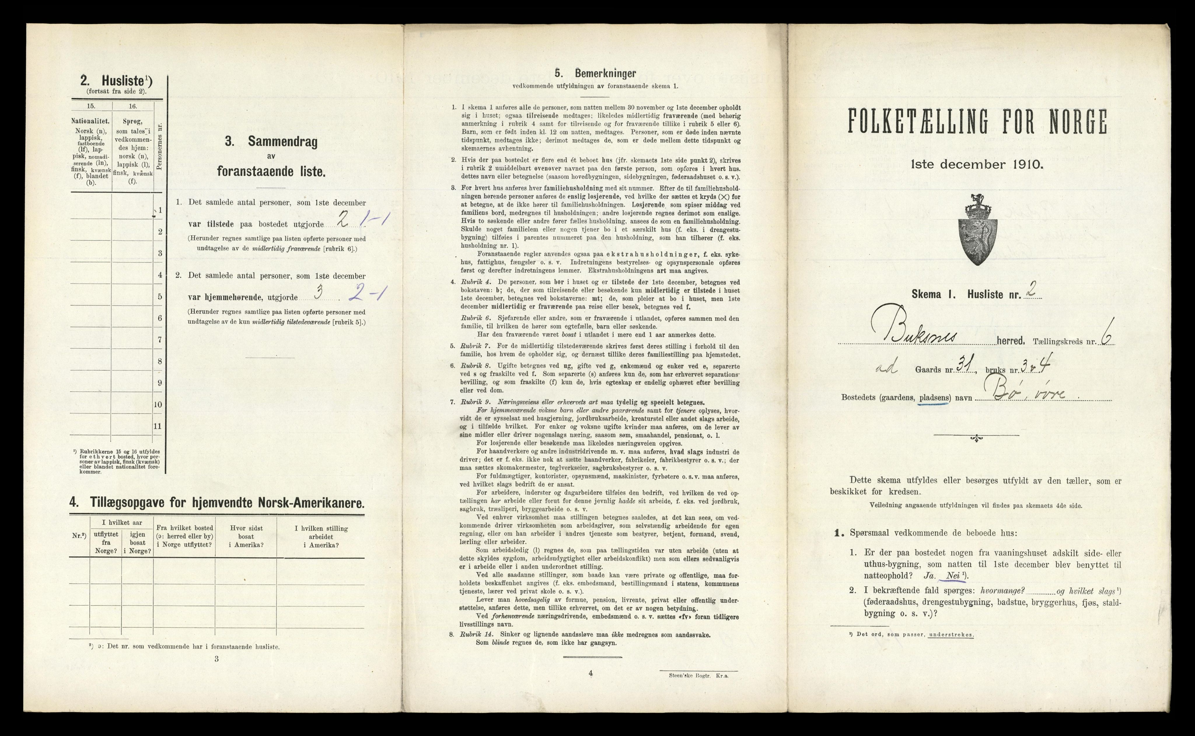 RA, 1910 census for Buksnes, 1910, p. 754