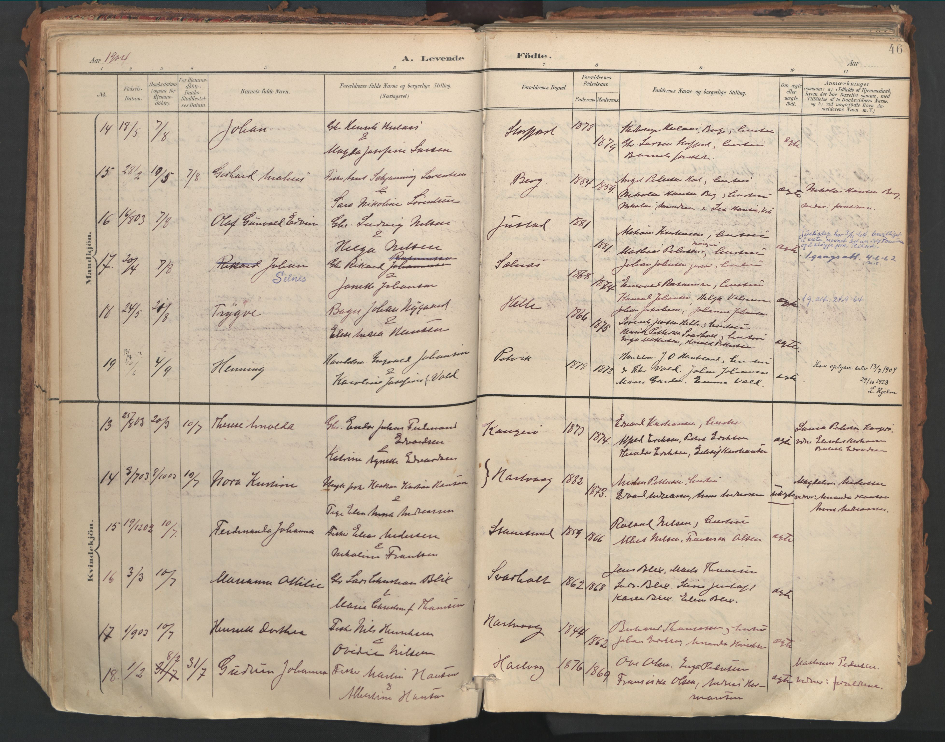 Ministerialprotokoller, klokkerbøker og fødselsregistre - Nordland, AV/SAT-A-1459/882/L1180: Parish register (official) no. 882A02, 1897-1913, p. 46