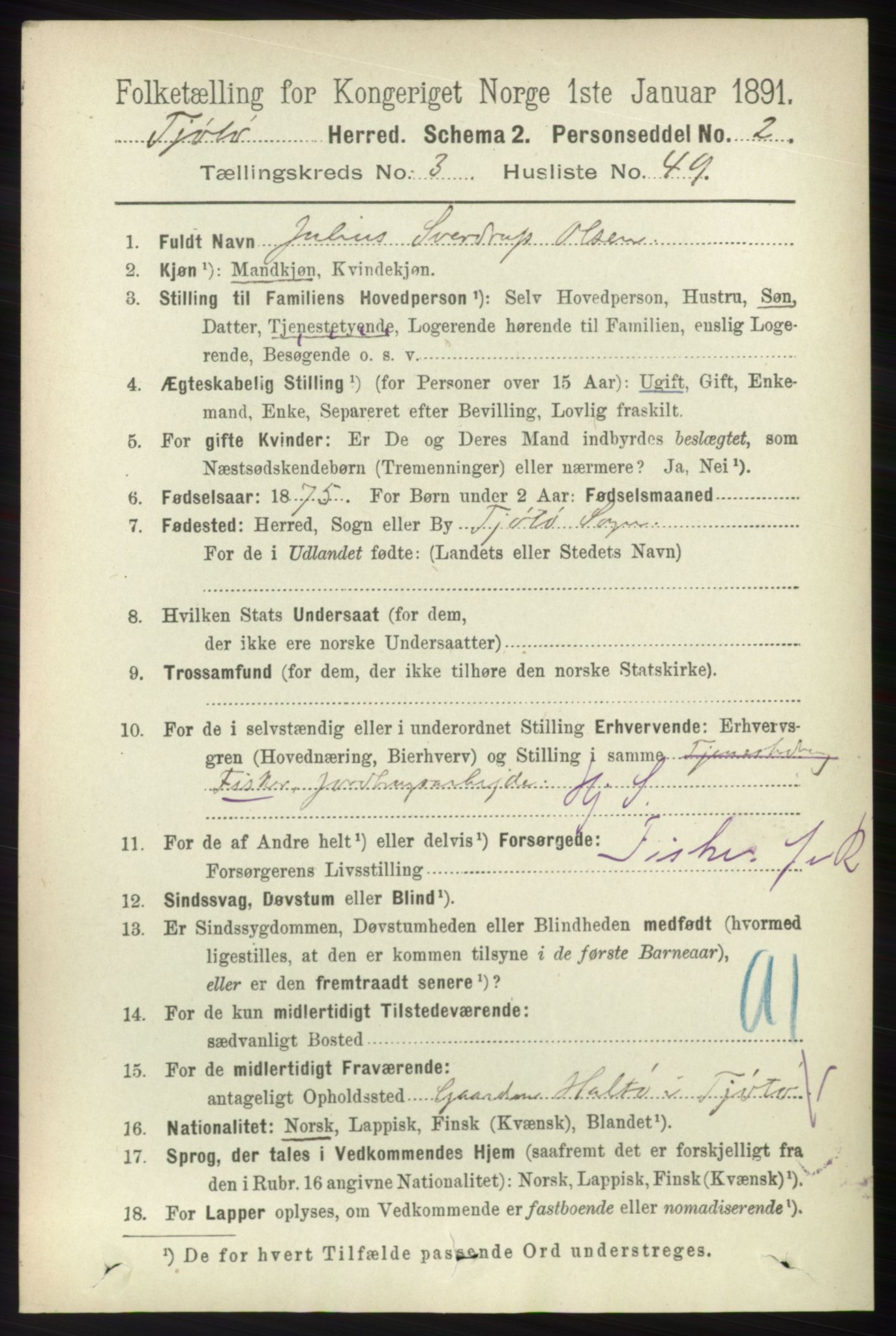 RA, 1891 census for 1817 Tjøtta, 1891, p. 1695