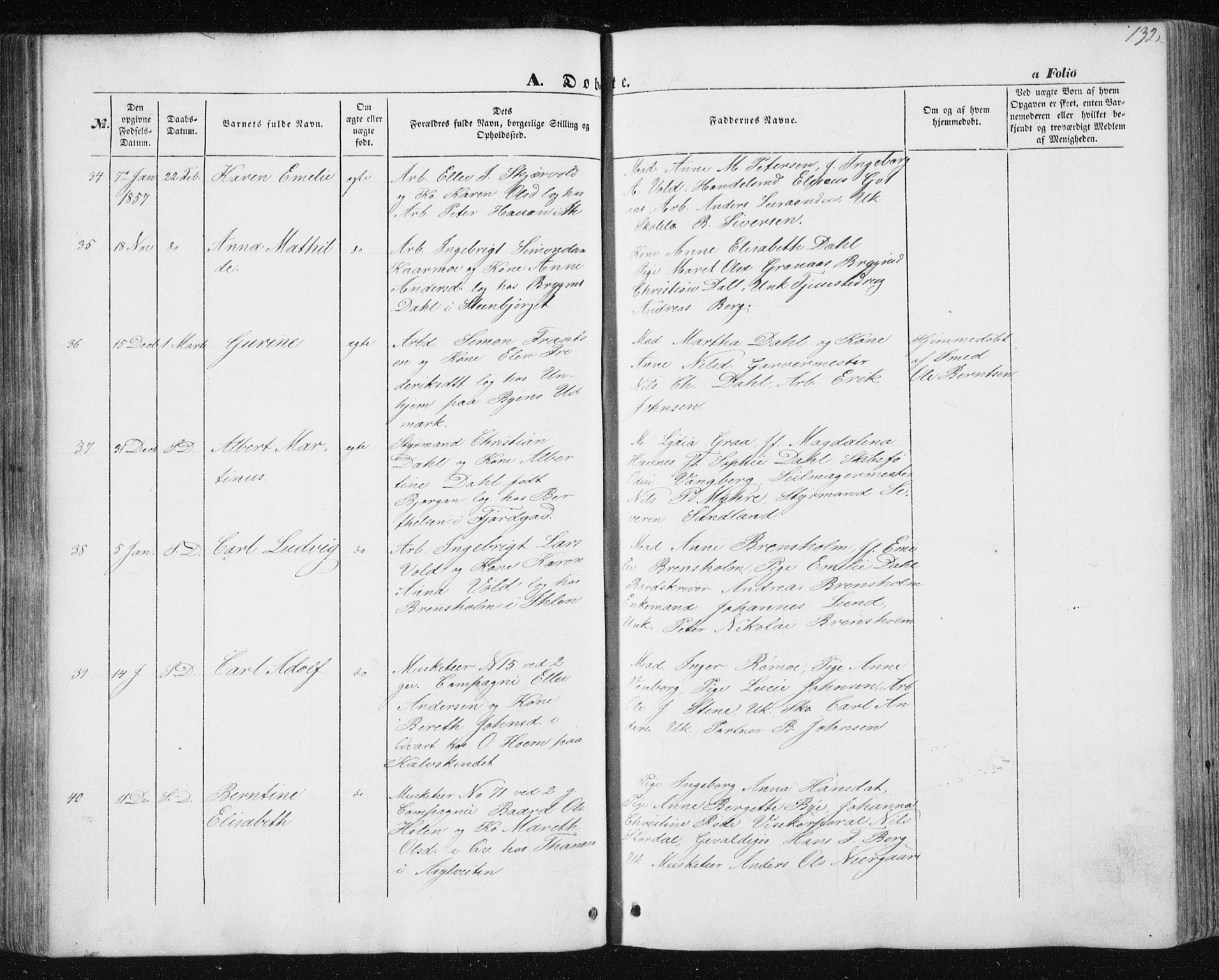 Ministerialprotokoller, klokkerbøker og fødselsregistre - Sør-Trøndelag, AV/SAT-A-1456/602/L0112: Parish register (official) no. 602A10, 1848-1859, p. 132