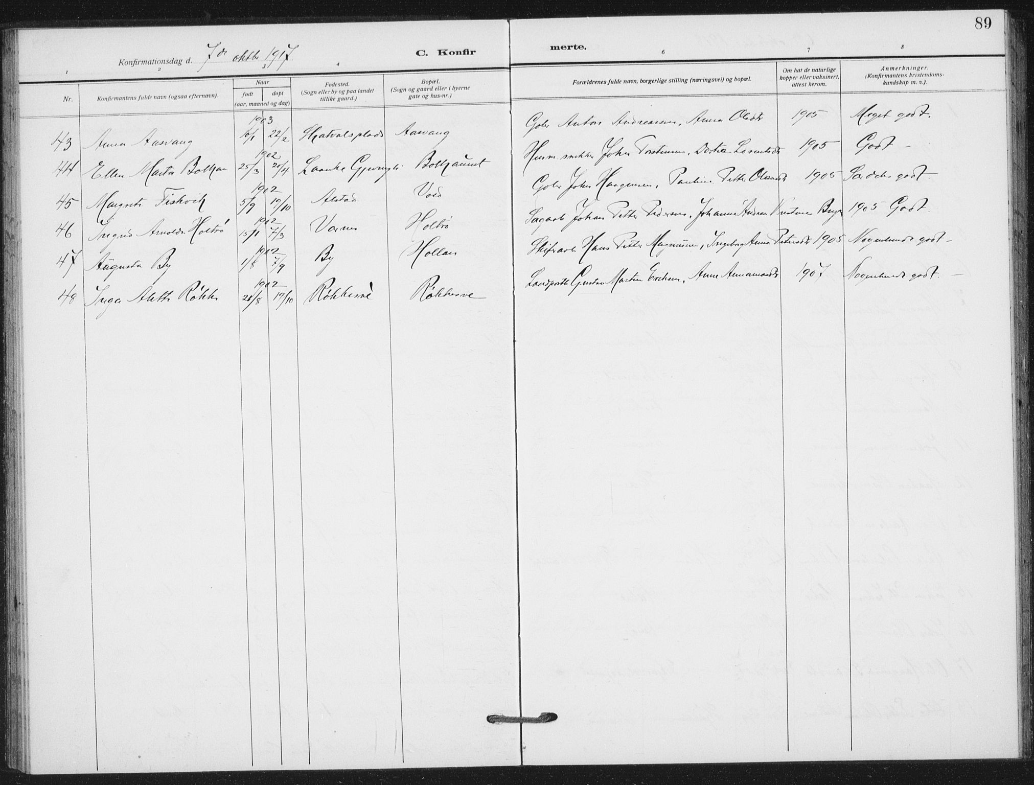 Ministerialprotokoller, klokkerbøker og fødselsregistre - Nord-Trøndelag, SAT/A-1458/712/L0102: Parish register (official) no. 712A03, 1916-1929, p. 89