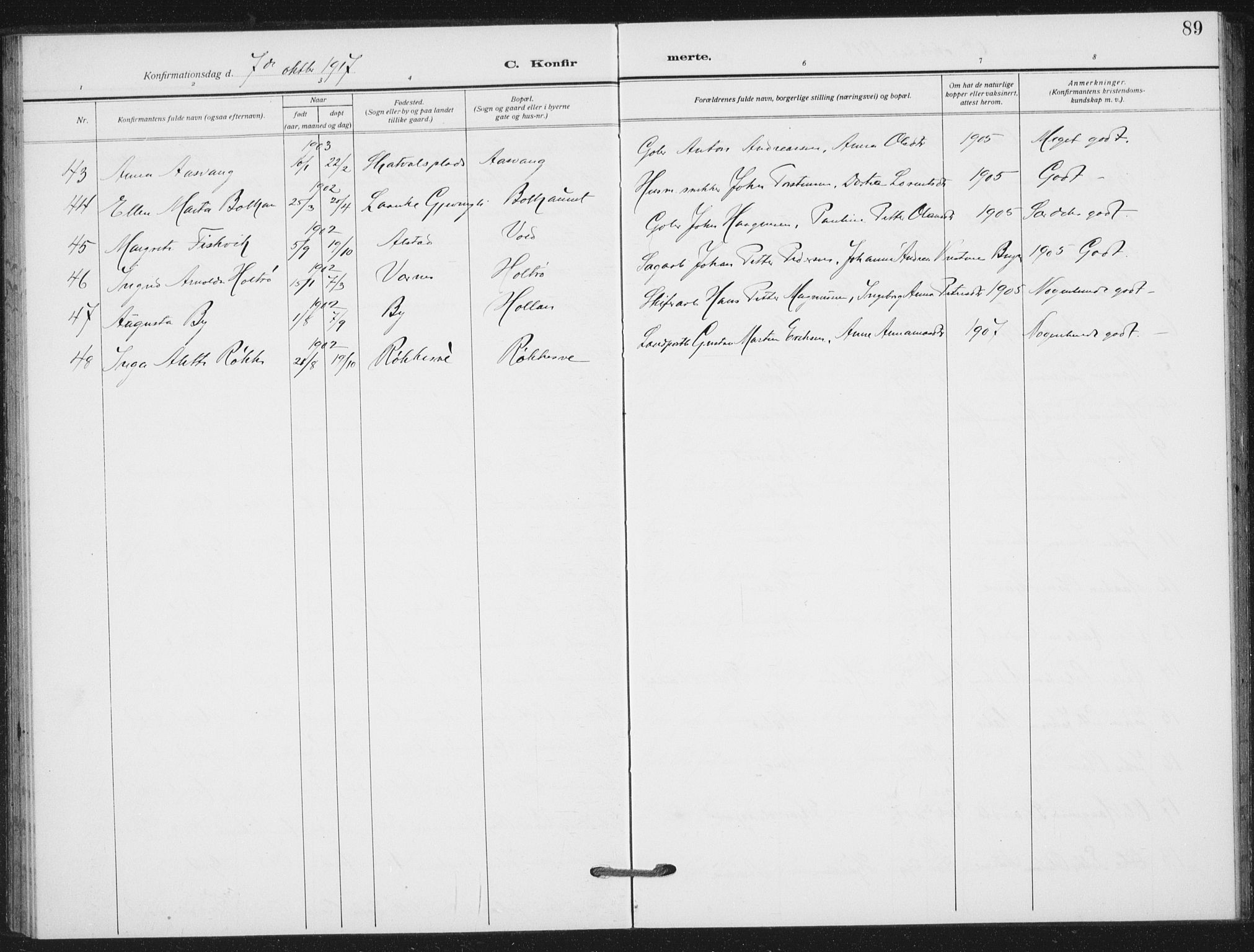 Ministerialprotokoller, klokkerbøker og fødselsregistre - Nord-Trøndelag, AV/SAT-A-1458/712/L0102: Parish register (official) no. 712A03, 1916-1929, p. 89