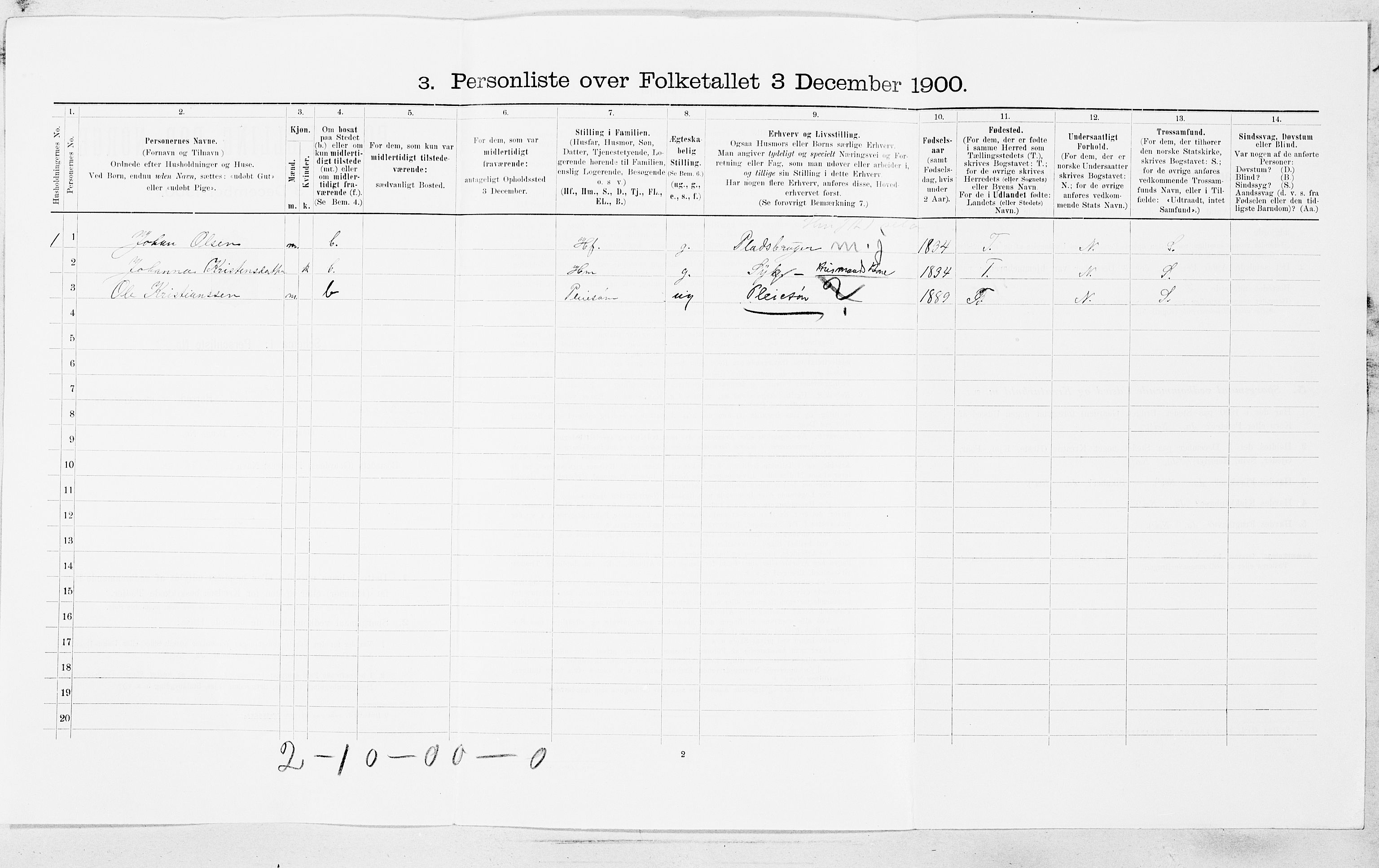SAT, 1900 census for Aa, 1900, p. 704