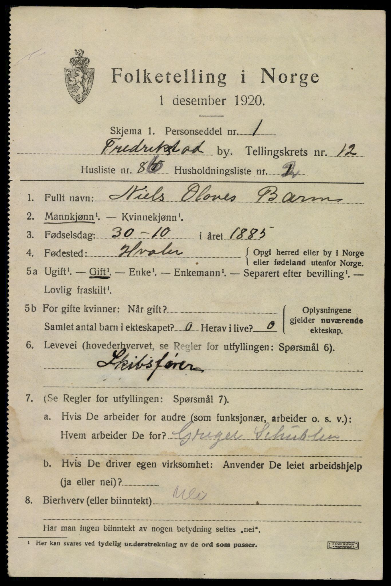 SAO, 1920 census for Fredrikstad, 1920, p. 32083