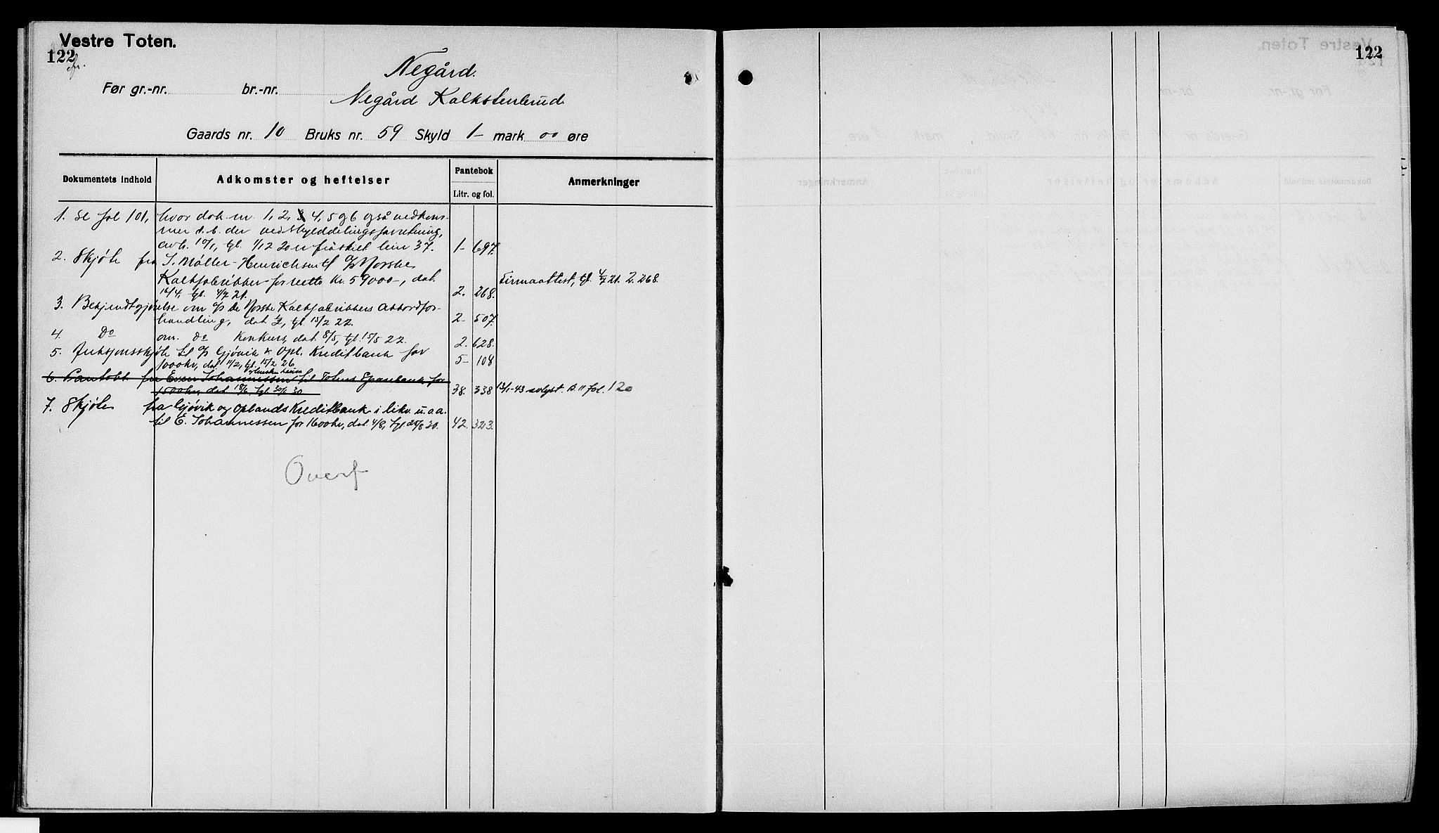 Toten tingrett, AV/SAH-TING-006/H/Ha/Haa/L0040: Mortgage register no. 40, 1925, p. 122