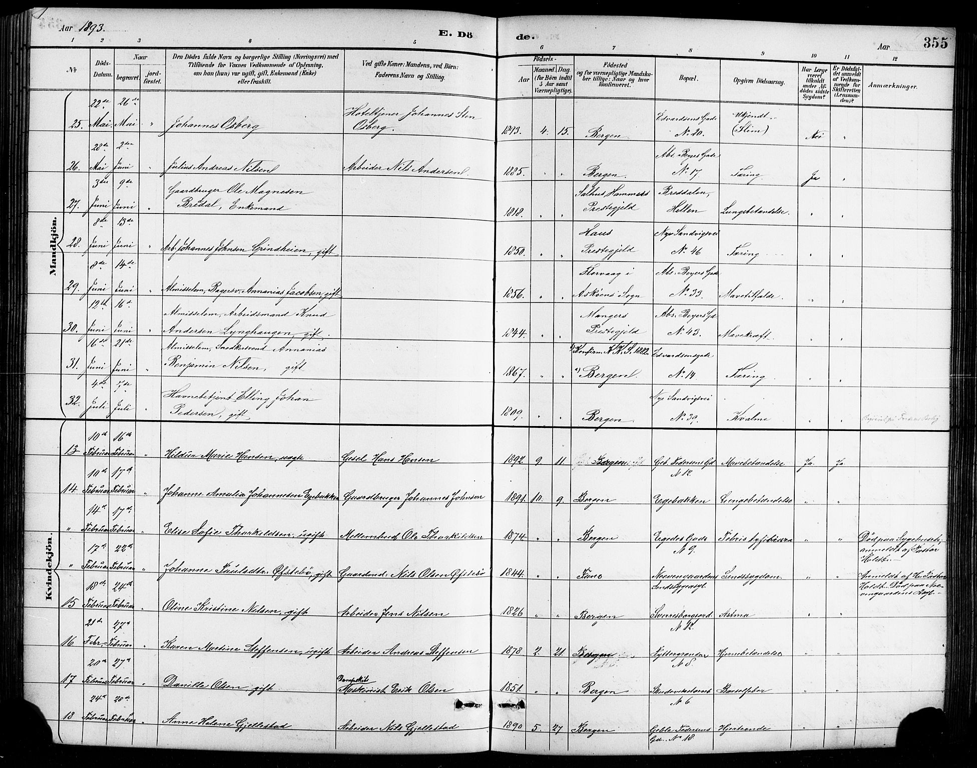 Sandviken Sokneprestembete, AV/SAB-A-77601/H/Hb/L0002: Parish register (copy) no. A 3, 1888-1902, p. 355