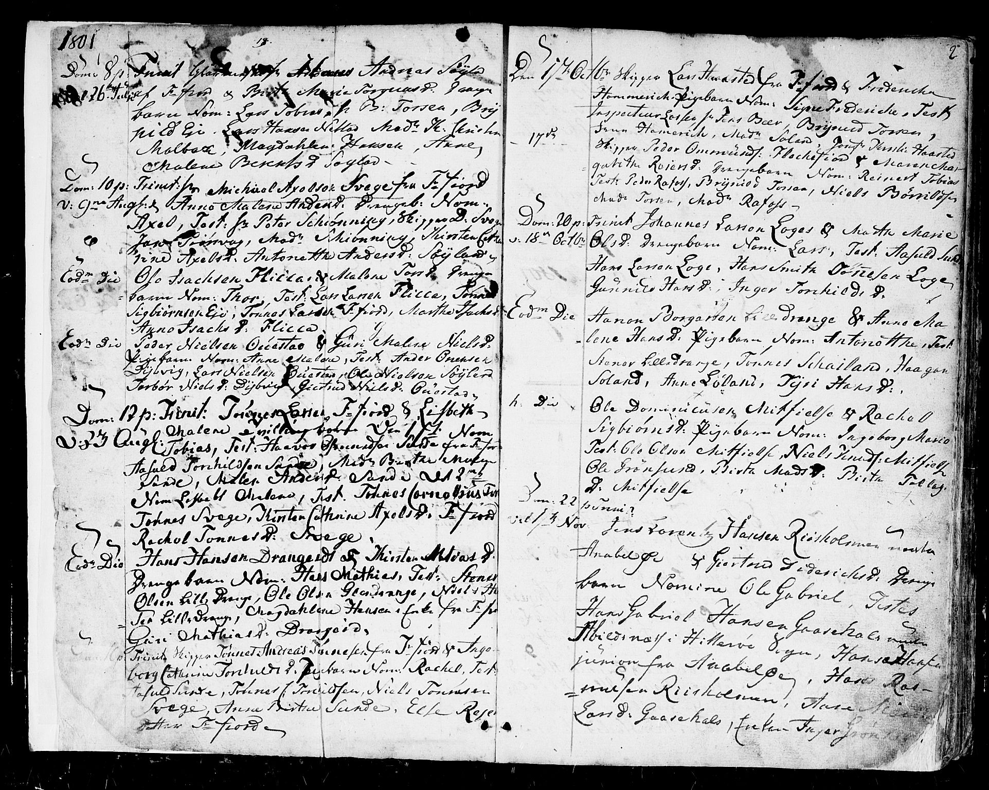 Flekkefjord sokneprestkontor, SAK/1111-0012/F/Fb/Fbc/L0002: Parish register (copy) no. B 2, 1801-1816, p. 2
