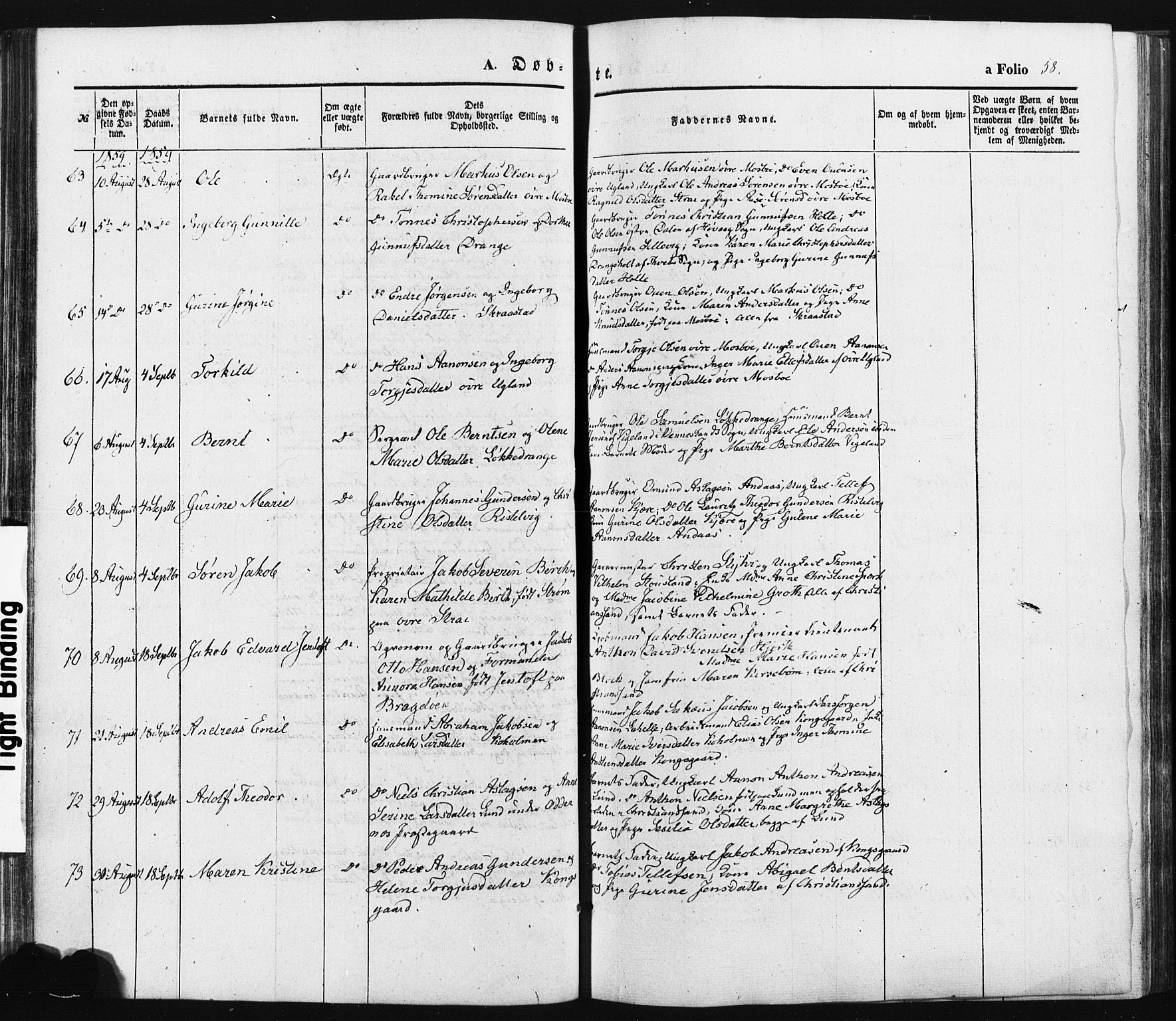 Oddernes sokneprestkontor, AV/SAK-1111-0033/F/Fa/Faa/L0007: Parish register (official) no. A 7, 1851-1863, p. 58