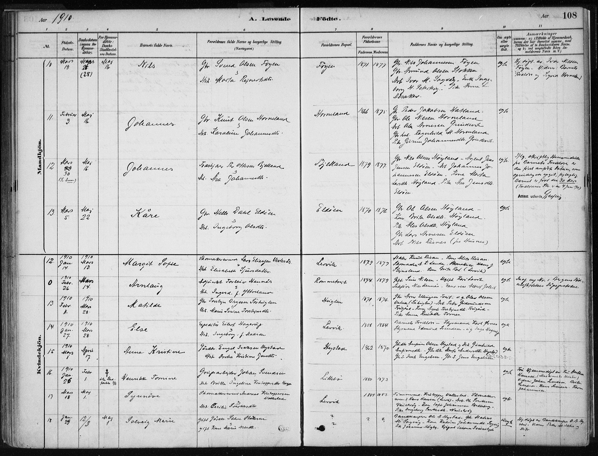 Stord sokneprestembete, SAB/A-78201/H/Haa: Parish register (official) no. B 2, 1878-1913, p. 108