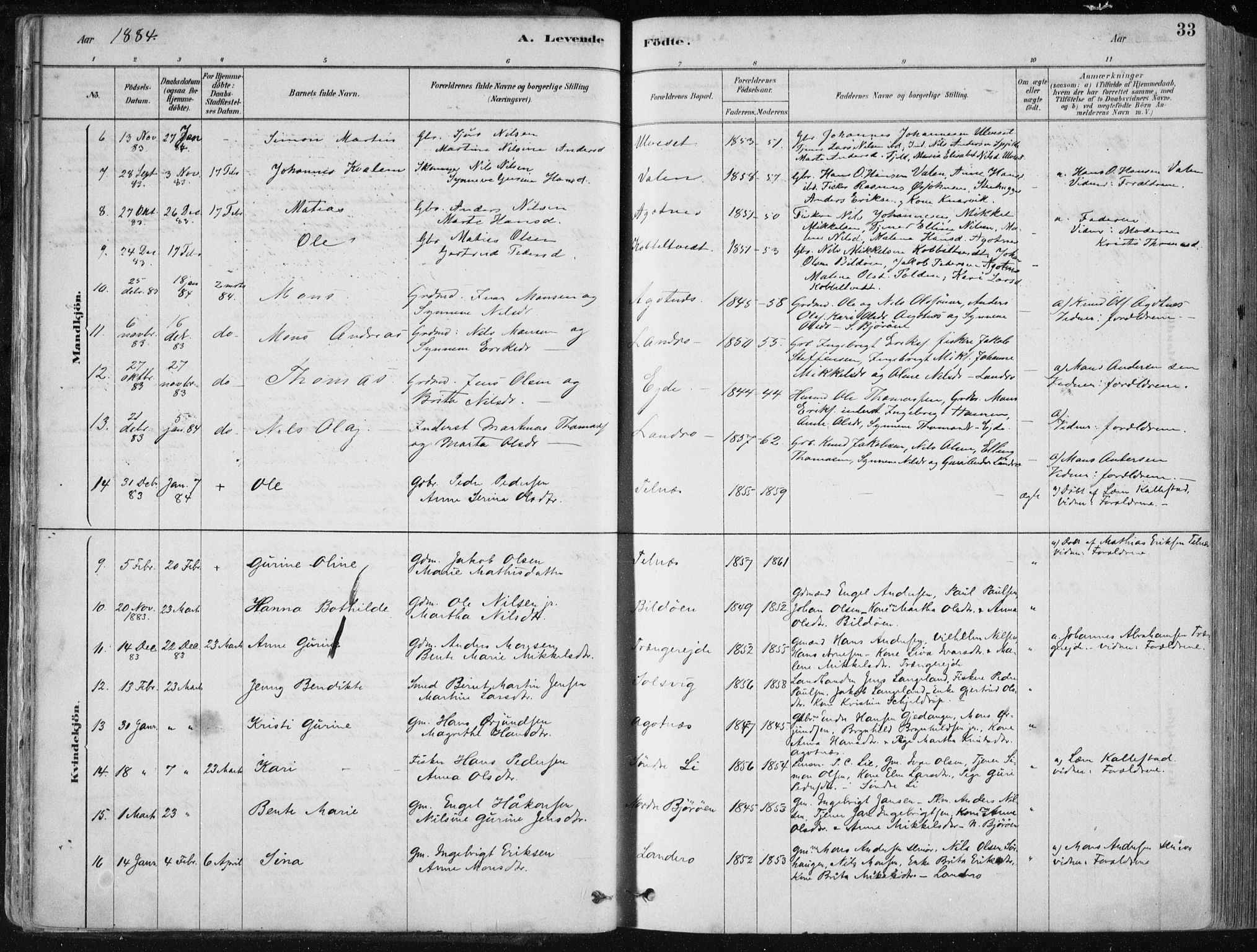 Fjell sokneprestembete, SAB/A-75301/H/Haa: Parish register (official) no. A  8, 1878-1898, p. 33