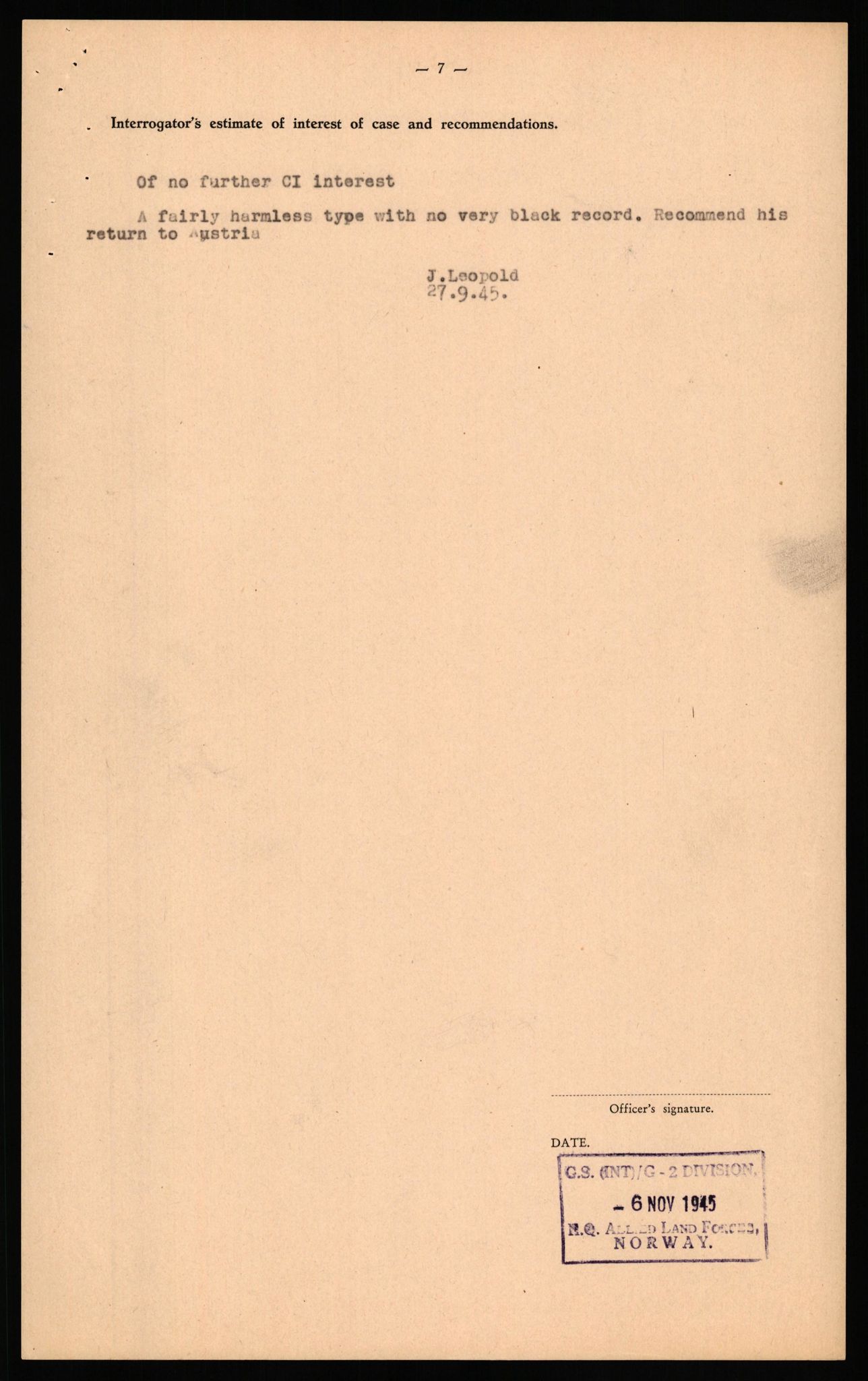 Forsvaret, Forsvarets overkommando II, AV/RA-RAFA-3915/D/Db/L0039: CI Questionaires. Tyske okkupasjonsstyrker i Norge. Østerrikere., 1945-1946, p. 354