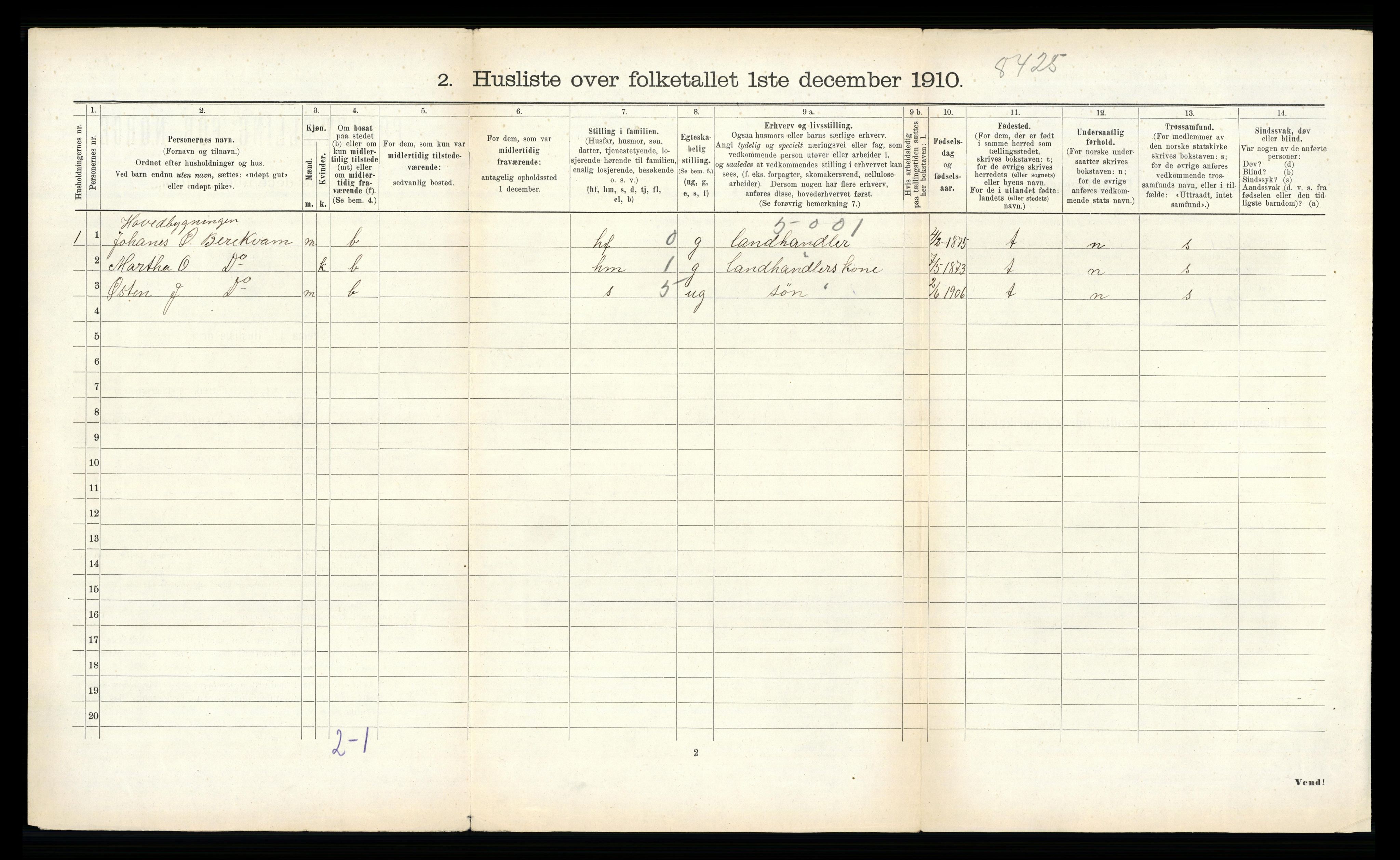 RA, 1910 census for Aurland, 1910, p. 704