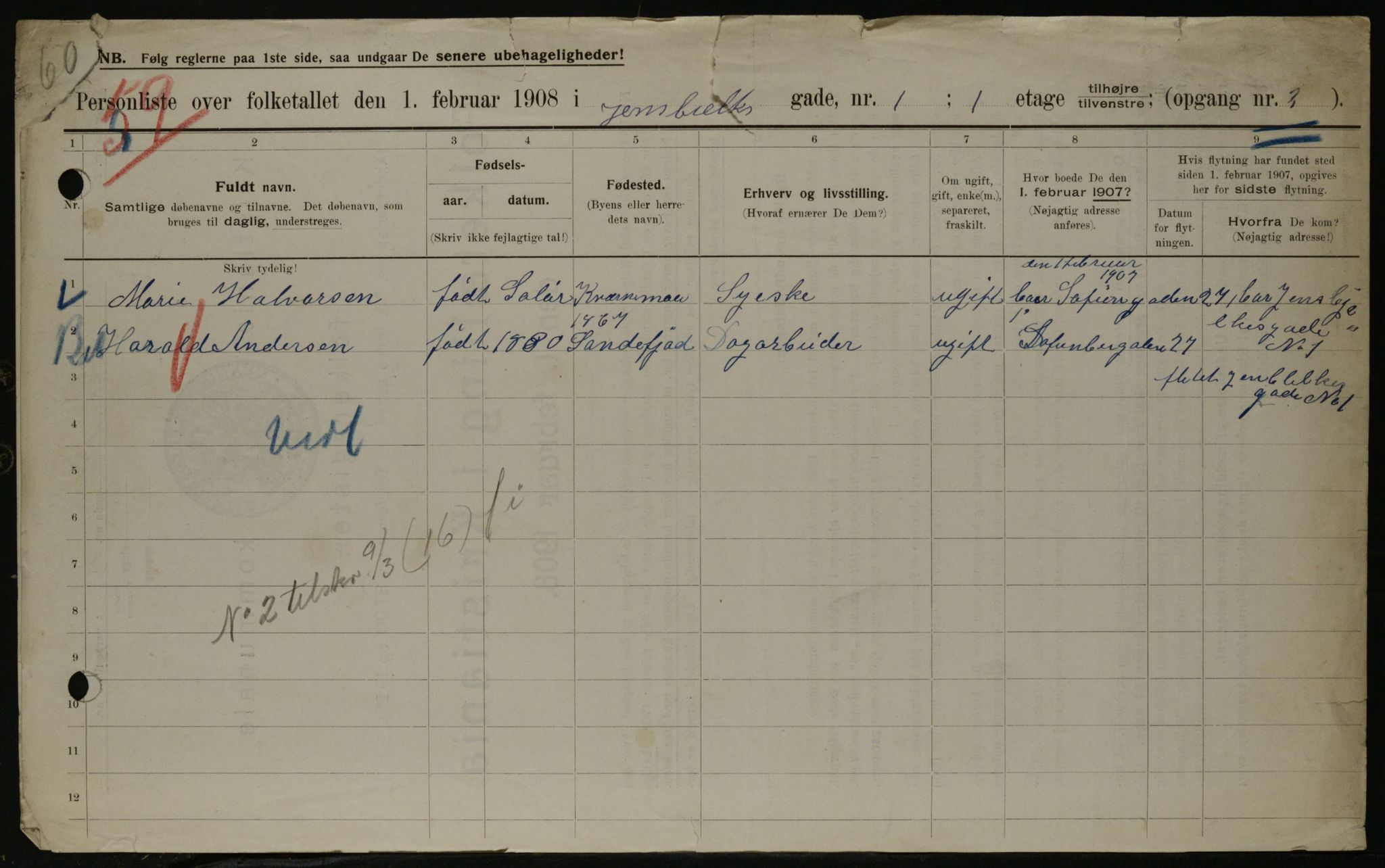 OBA, Municipal Census 1908 for Kristiania, 1908, p. 40630