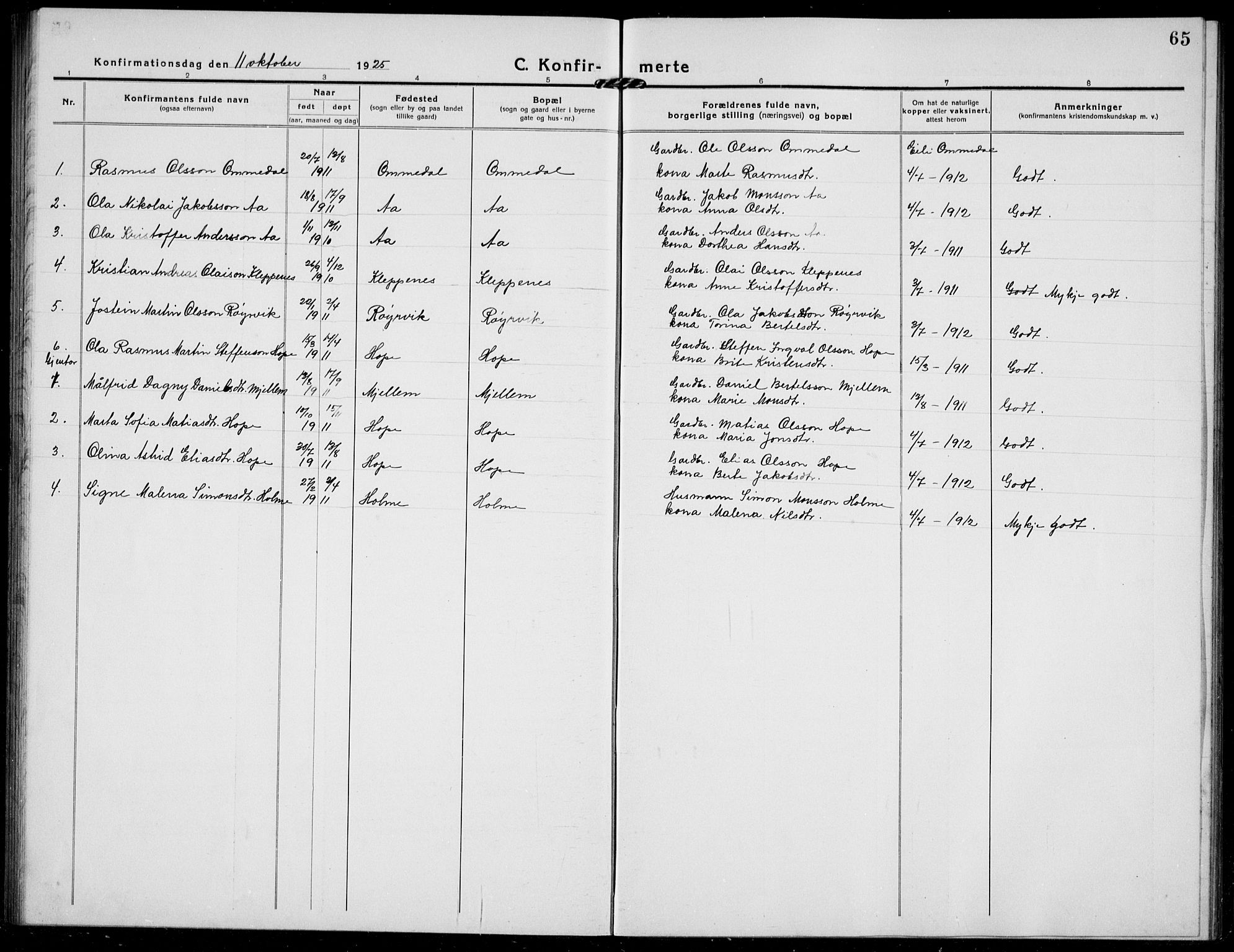 Gloppen sokneprestembete, SAB/A-80101/H/Hab/Habe/L0002: Parish register (copy) no. E 2, 1917-1933, p. 65