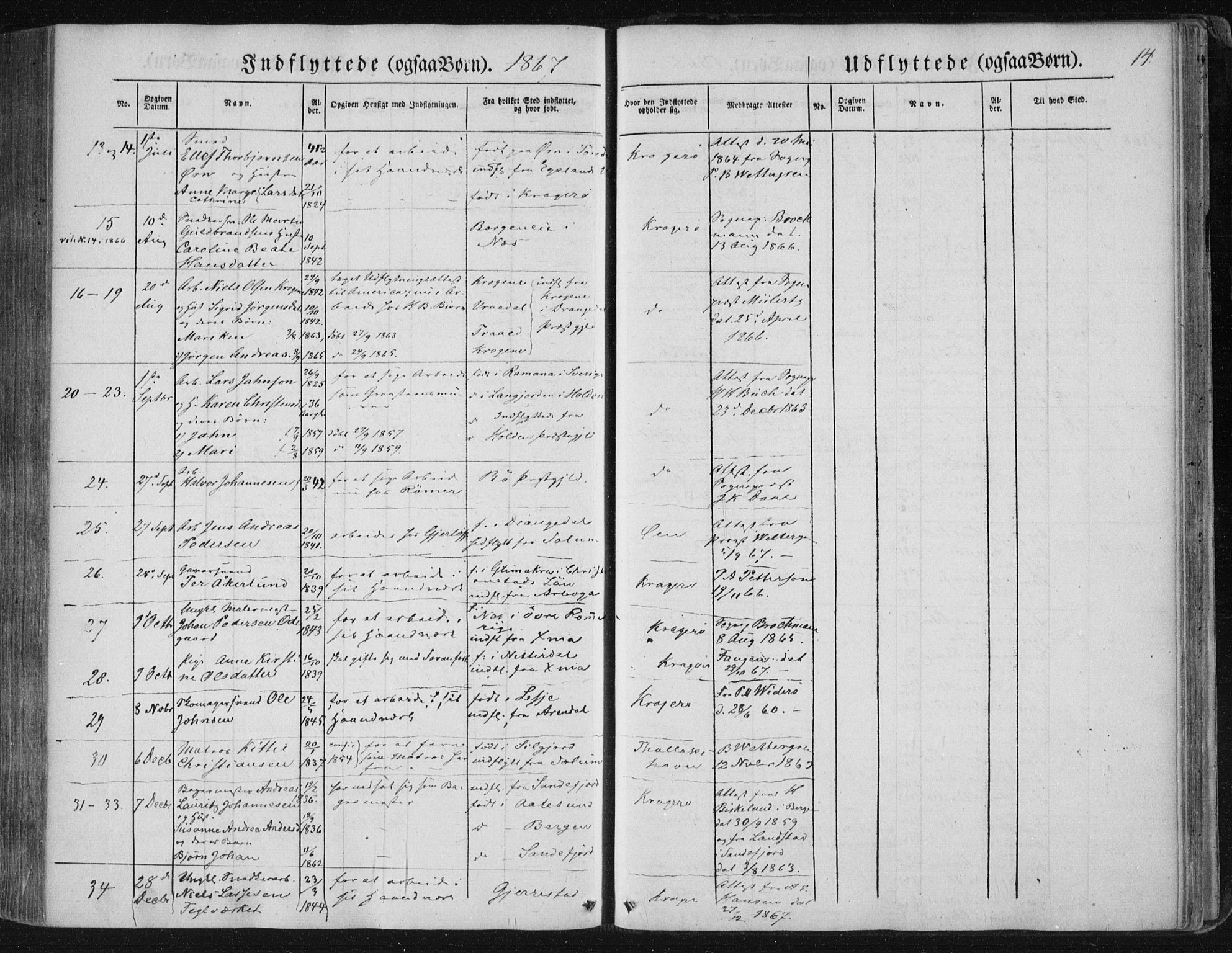 Kragerø kirkebøker, SAKO/A-278/F/Fa/L0006: Parish register (official) no. 6, 1847-1861, p. 14