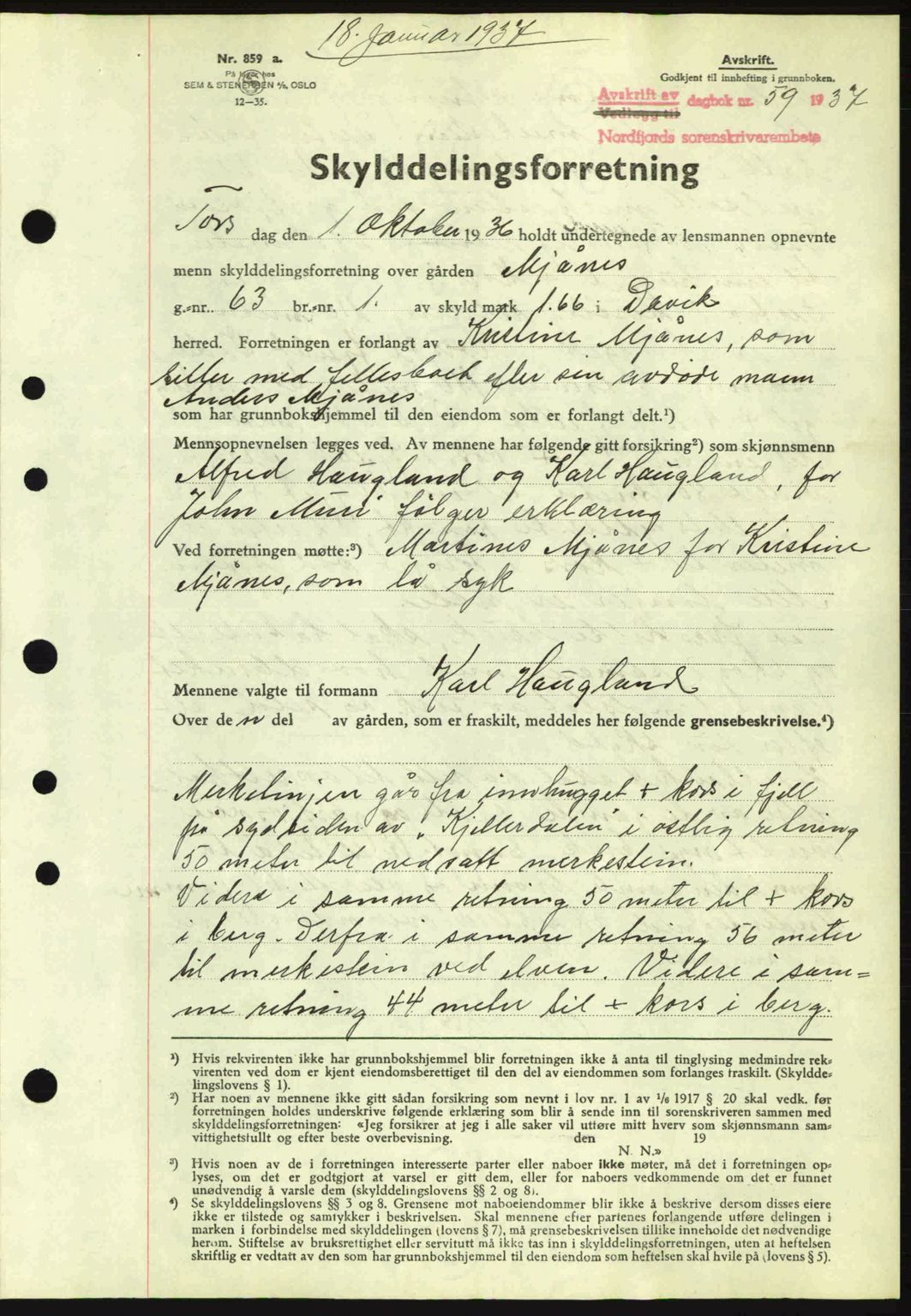 Nordfjord sorenskriveri, AV/SAB-A-2801/02/02b/02bj/L0001: Mortgage book no. A1, 1936-1937, Diary no: : 59/1937