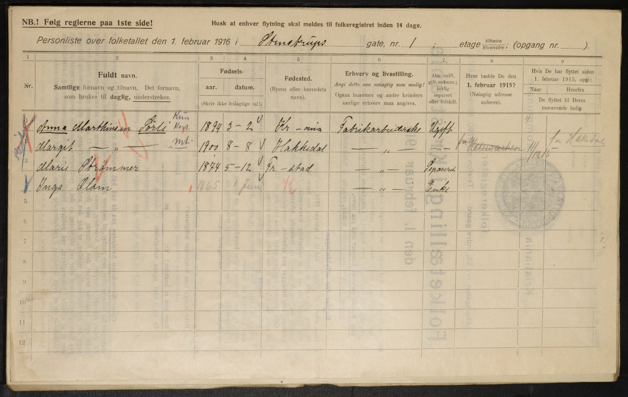 OBA, Municipal Census 1916 for Kristiania, 1916, p. 103512