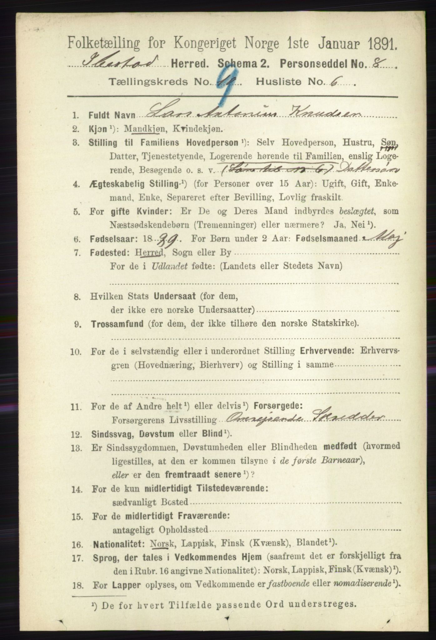 RA, 1891 census for 1917 Ibestad, 1891, p. 6023