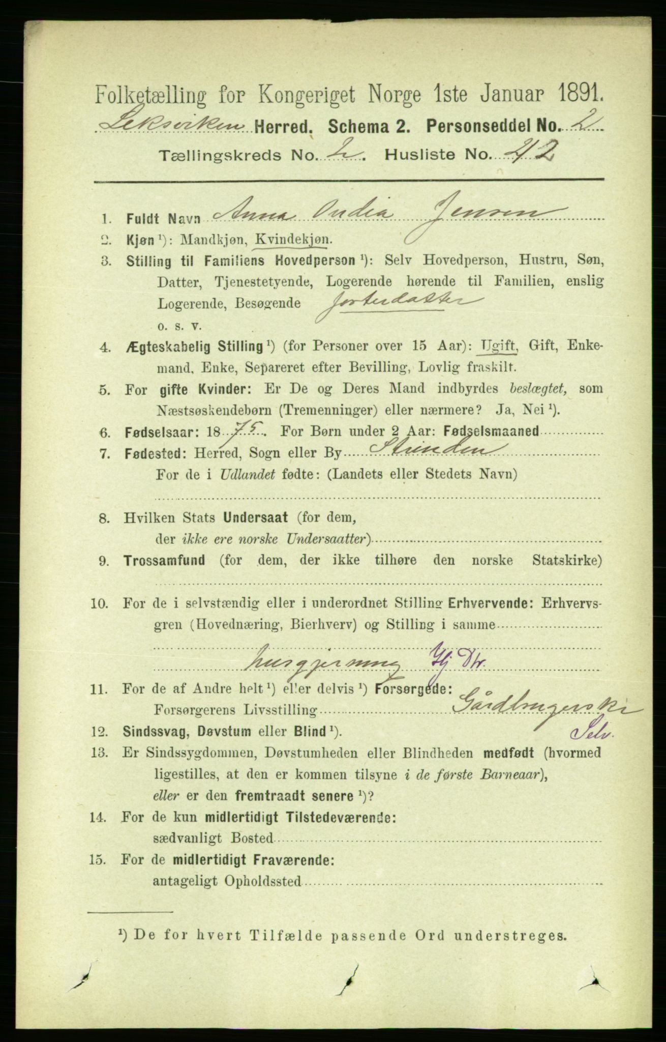 RA, 1891 census for 1718 Leksvik, 1891, p. 897