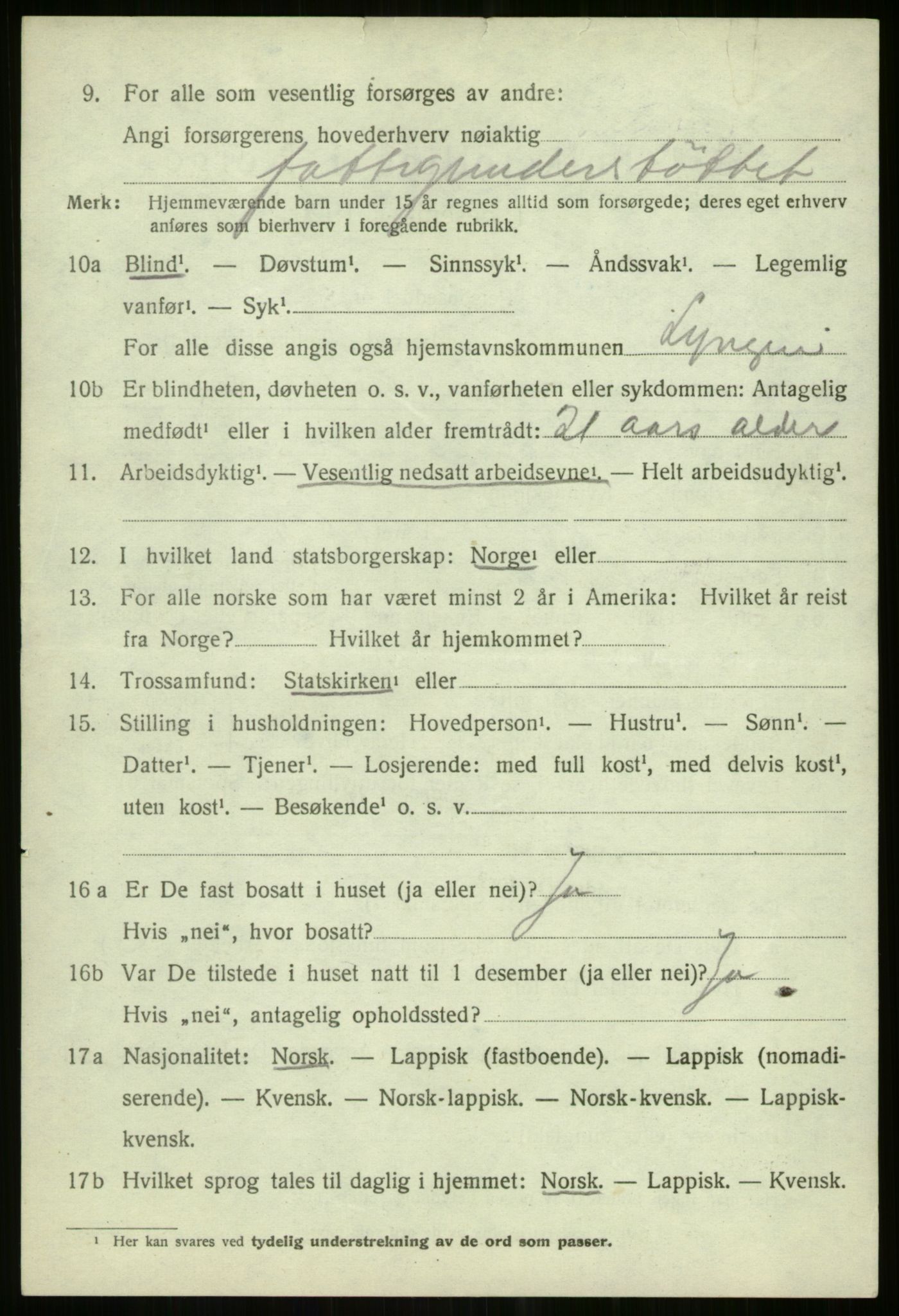 SATØ, 1920 census for Lyngen, 1920, p. 6743