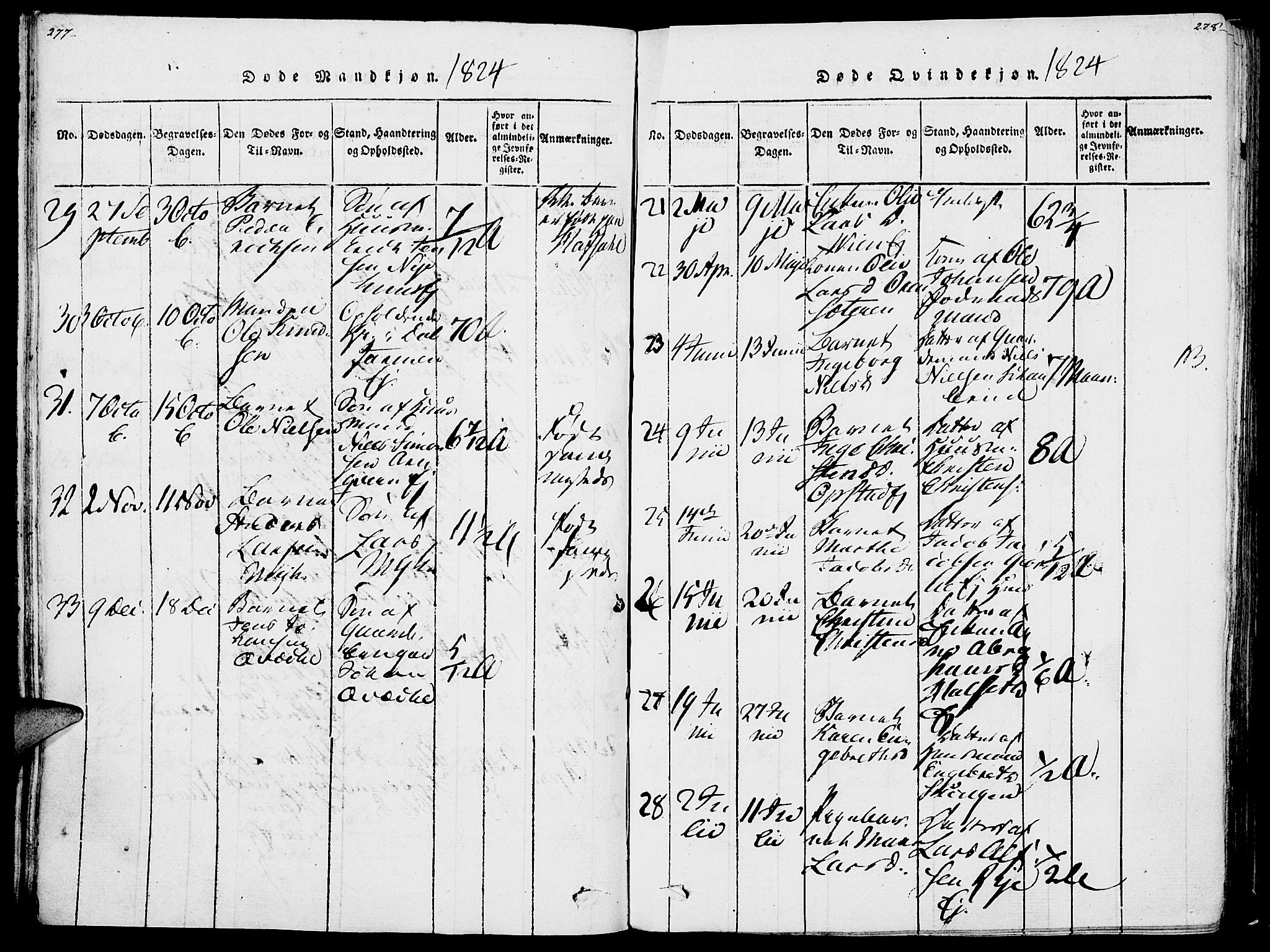 Vang prestekontor, Hedmark, AV/SAH-PREST-008/H/Ha/Haa/L0007: Parish register (official) no. 7, 1813-1826, p. 277-278