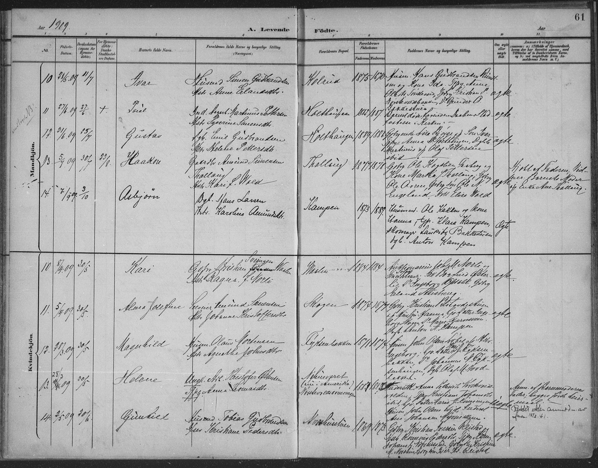 Østre Gausdal prestekontor, SAH/PREST-092/H/Ha/Haa/L0004: Parish register (official) no. 4, 1898-1914, p. 61