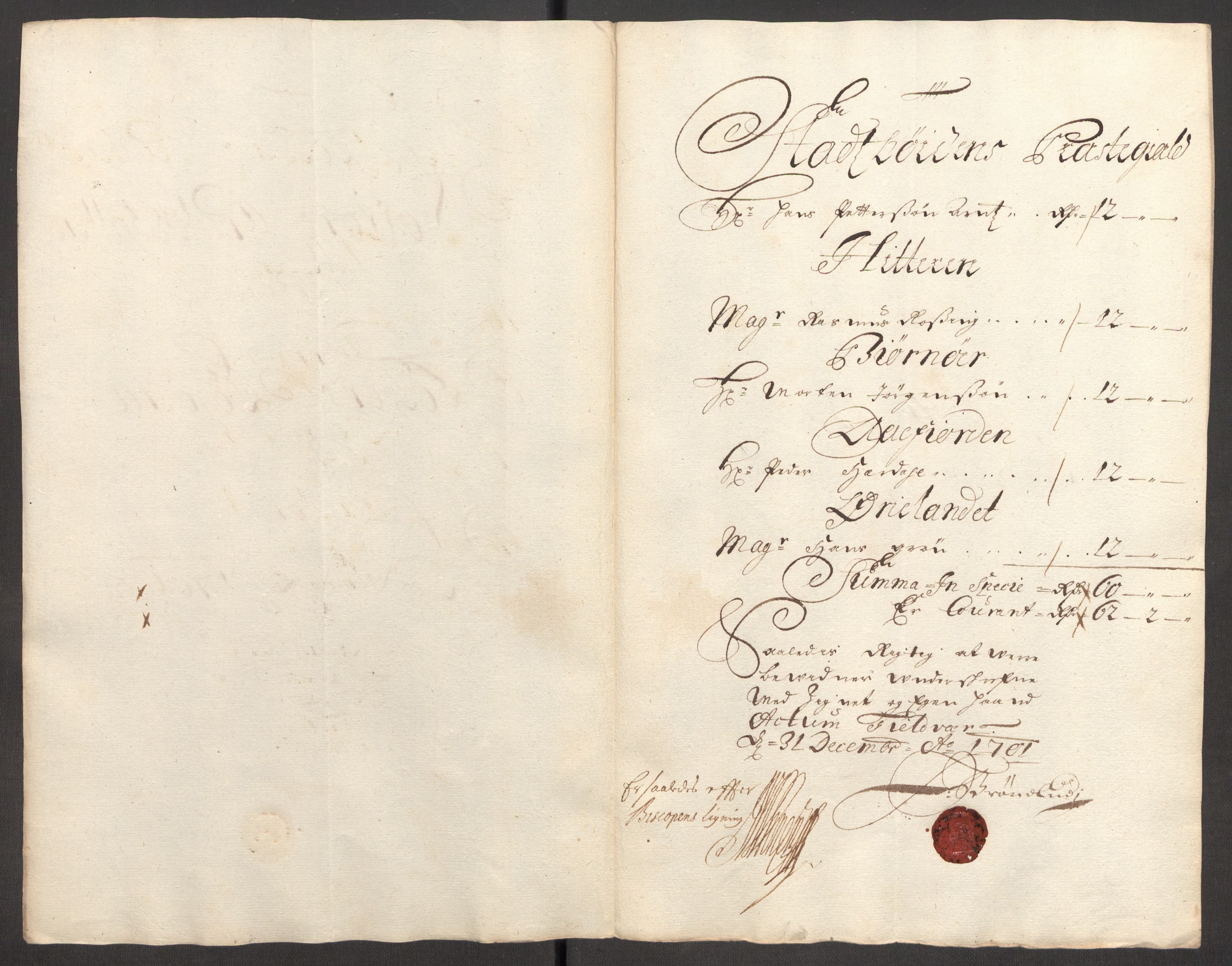 Rentekammeret inntil 1814, Reviderte regnskaper, Fogderegnskap, AV/RA-EA-4092/R57/L3854: Fogderegnskap Fosen, 1700-1701, p. 344