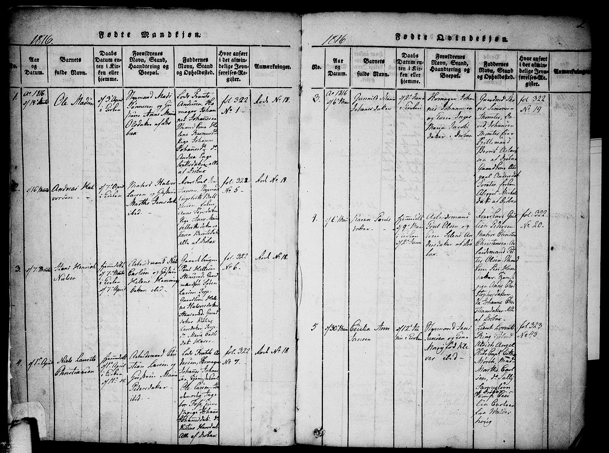 Drøbak prestekontor Kirkebøker, SAO/A-10142a/F/Fa/L0001: Parish register (official) no. I 1, 1816-1842, p. 2