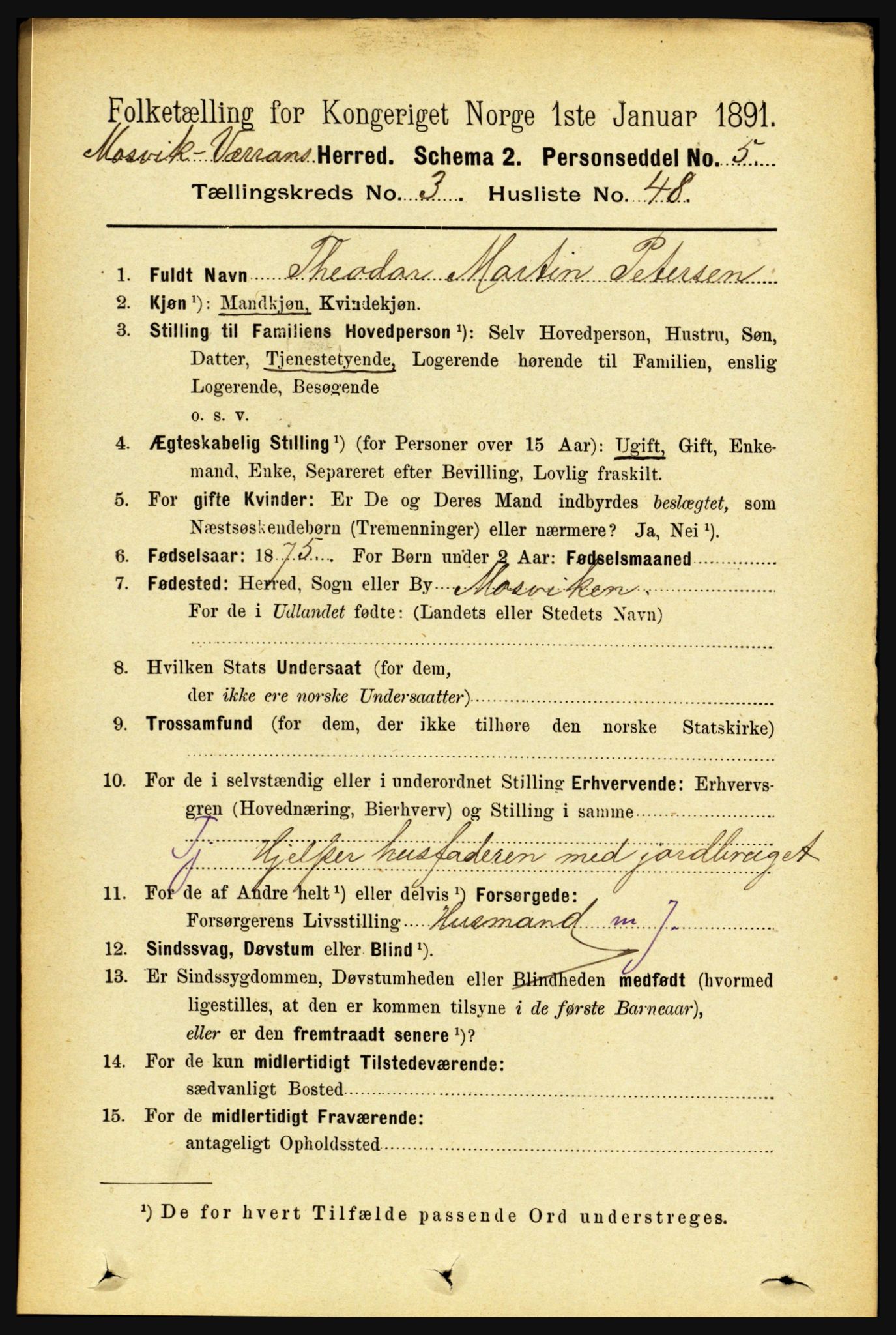 RA, 1891 census for 1723 Mosvik og Verran, 1891, p. 1233