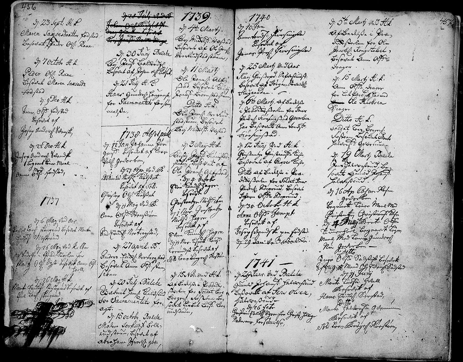 Toten prestekontor, SAH/PREST-102/H/Ha/Haa/L0003: Parish register (official) no. 3, 1734-1751, p. 456-457